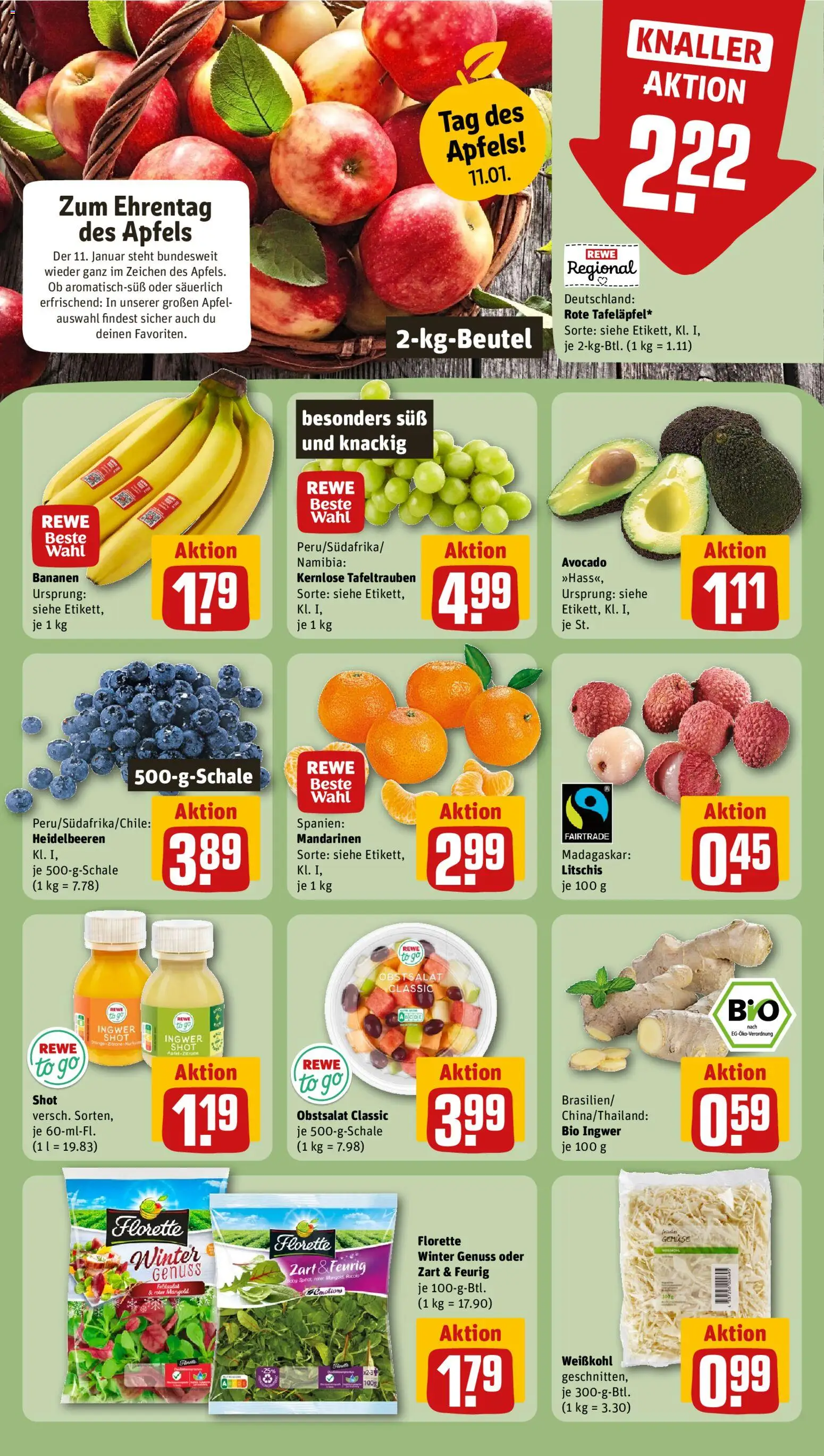Rewe Prospekt 	 – gültig ab 05.01.2026 | Seite: 6 | Produkte: Äpfel, Bananen, Mandarinen, Heidelbeeren
