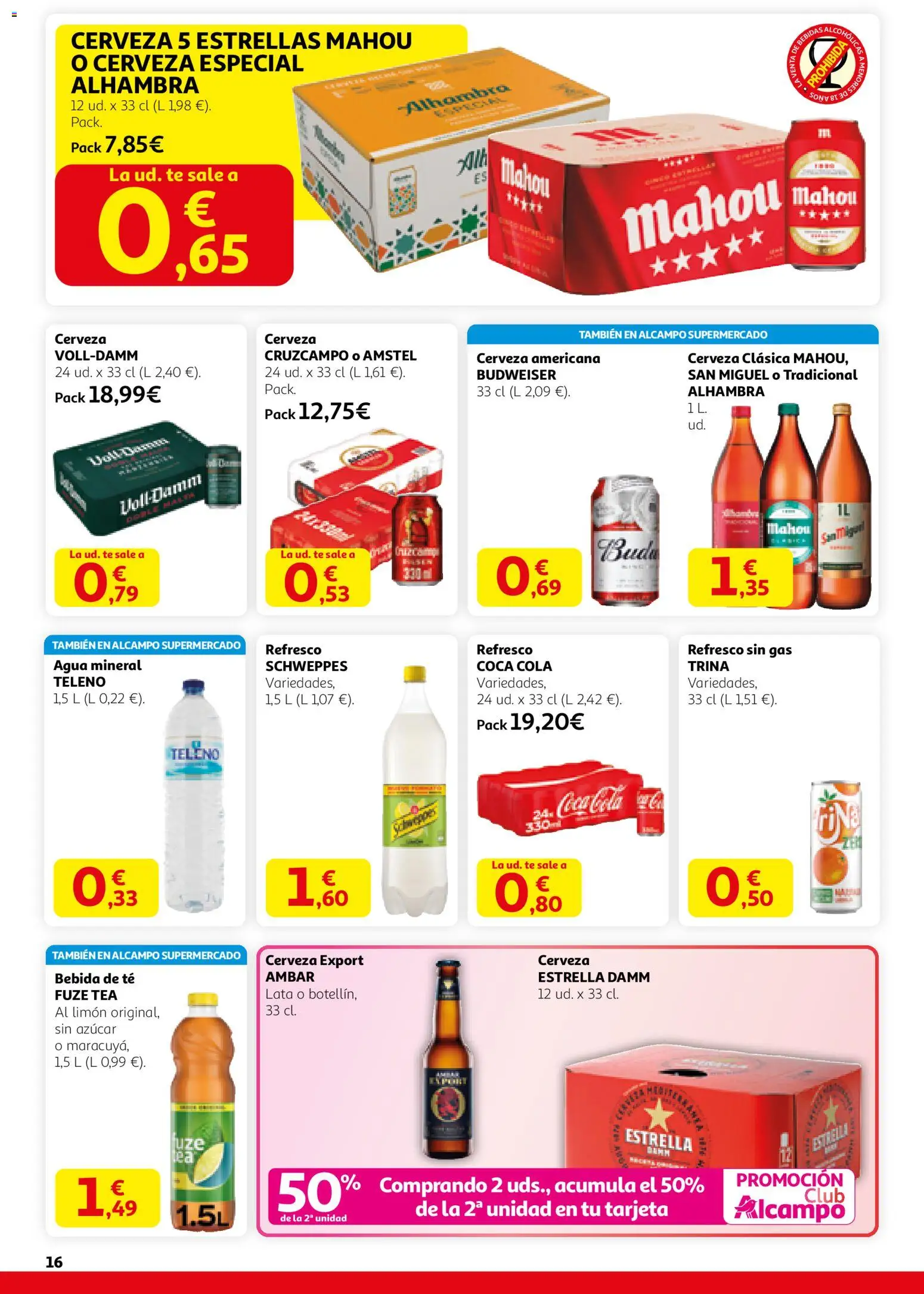 Alcampo - HG Nacional Unifcado  │ válido desde el 12.02.2026 | Página: 16 | Productos: Cerveza, Té, Agua mineral