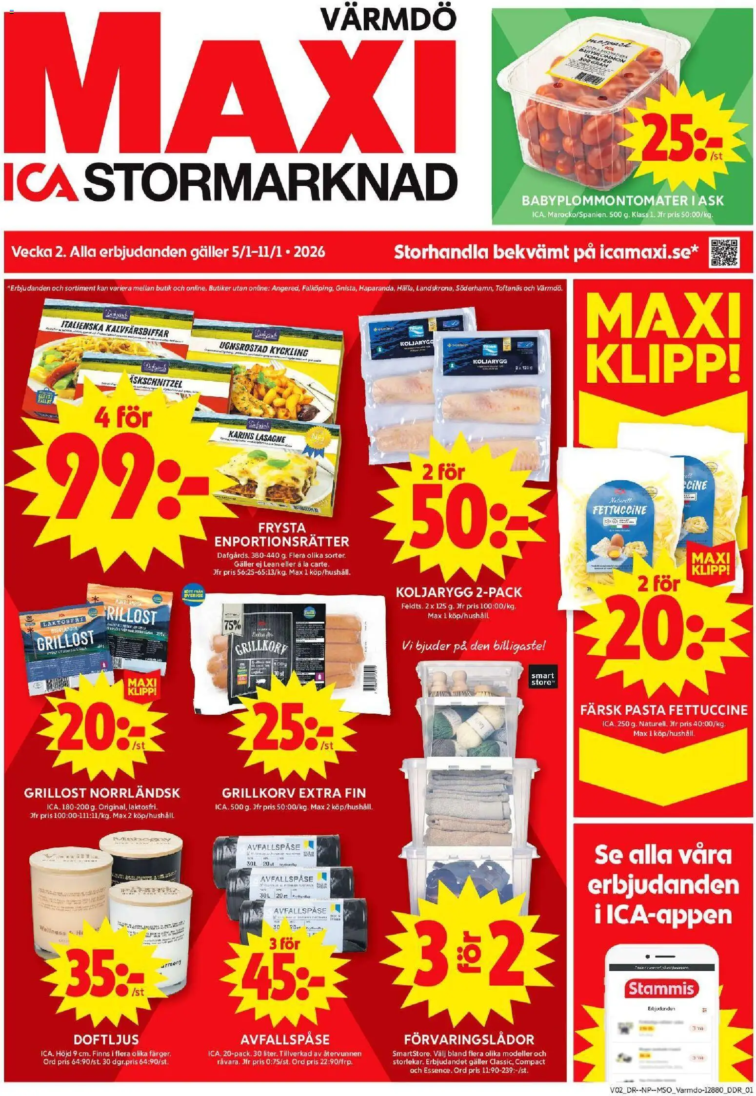 ICA Maxi reklamblad aktuell från 05.01.2026 | Sida: 1 | Produkter: Grillost, Galler, Grillkorv, Pasta