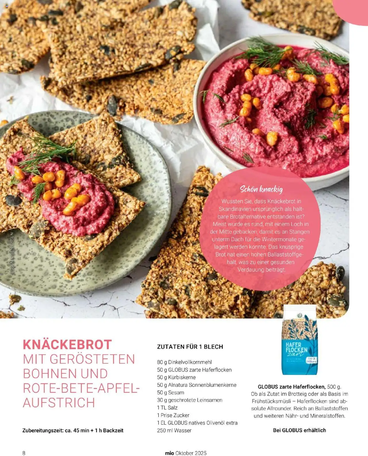 Globus Mio Magazin – gültig ab 01.10.2025 | Seite: 8 | Produkte: Olivenol, Salz, Brot, Flocken