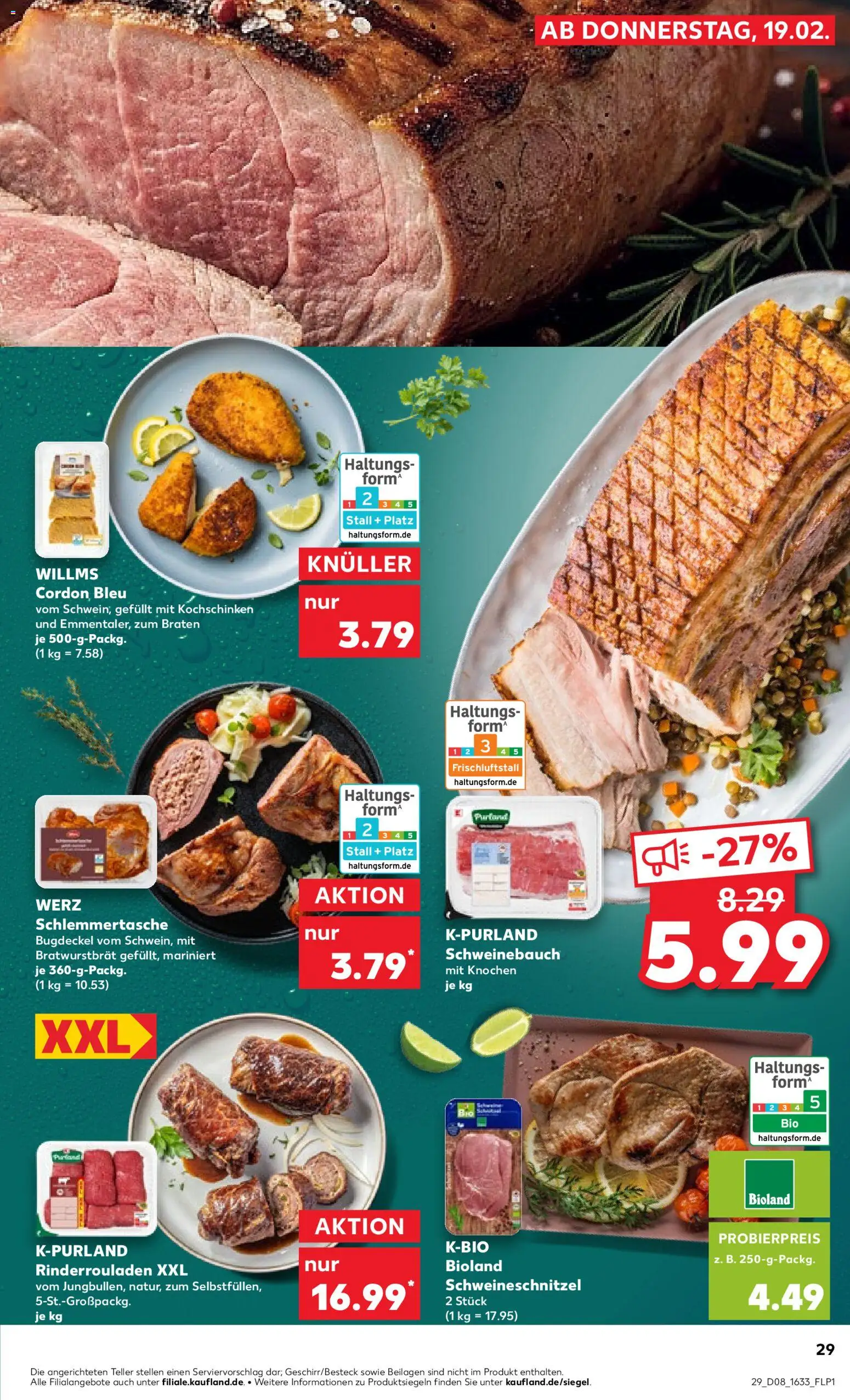 Kaufland prospekt Speyer	 – gültig ab 22.02.2026 | Seite: 29 | Produkte: Rinderrouladen, Schweinebauch