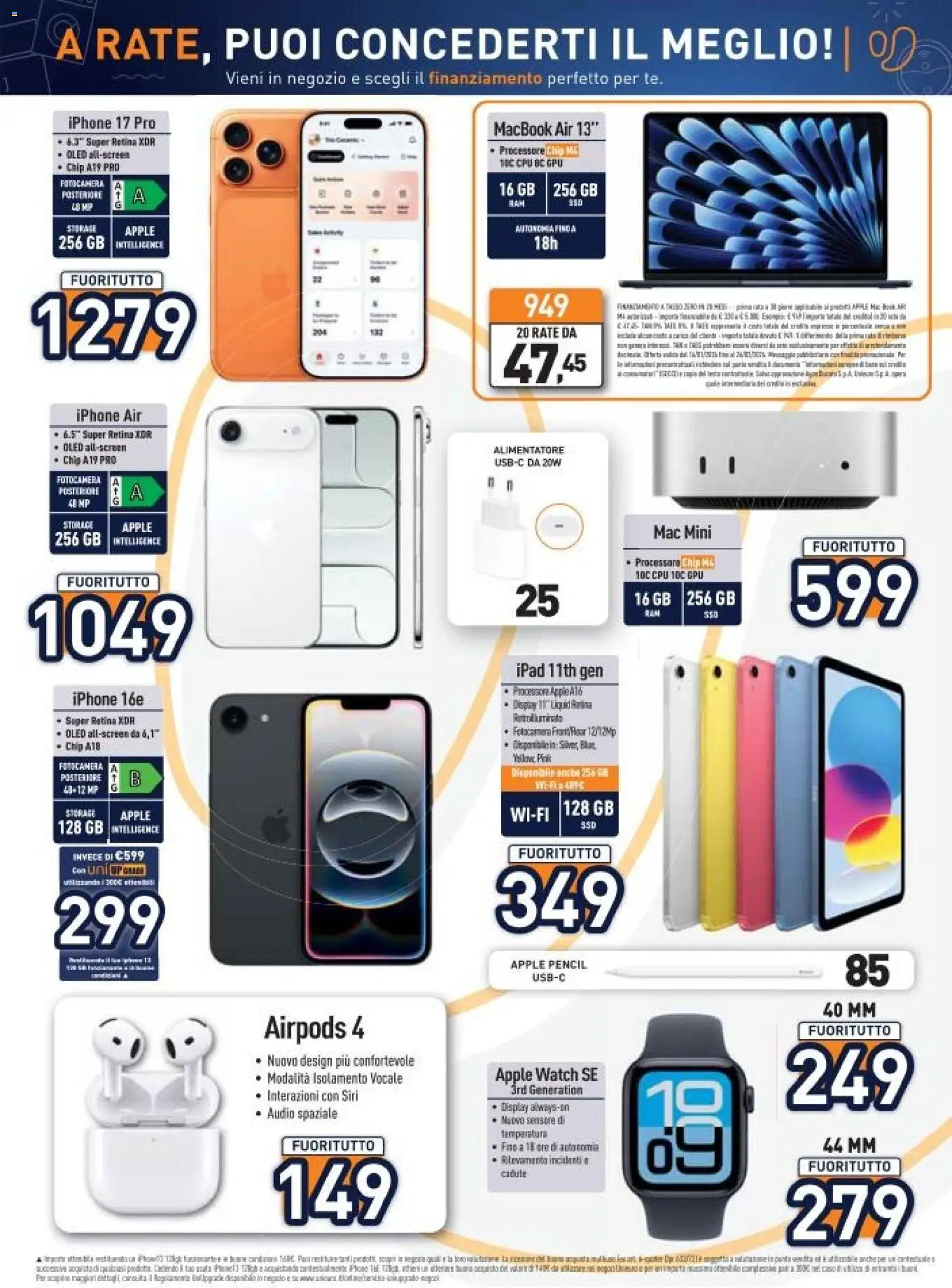 Volantino Unieuro del 16.01.2026 | Pagina: 11 | Prodotti: Macbook air, Audio, Fotocamera, Ipad