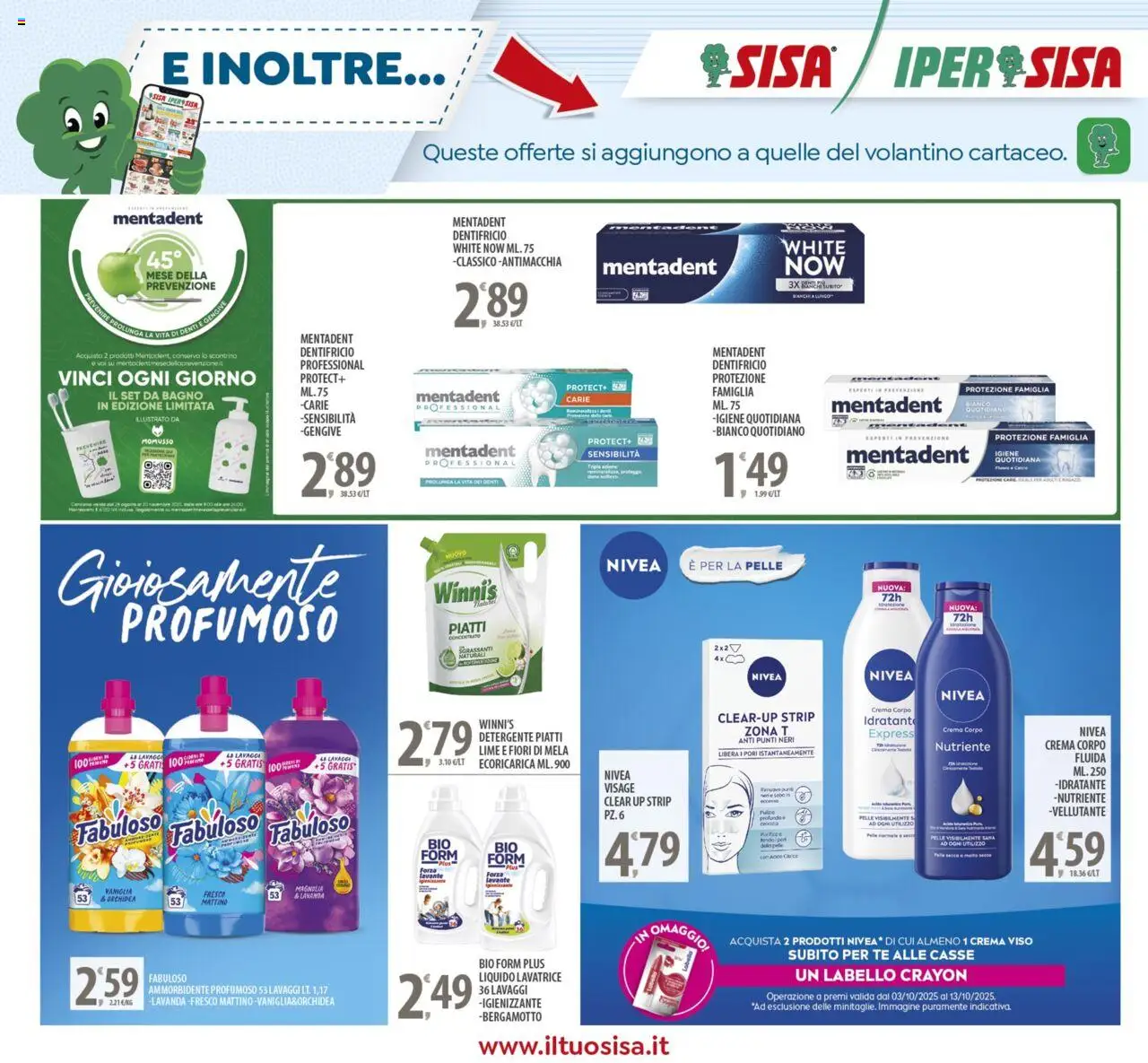 Volantino SISA del 03.10.2025 | Pagina: 22 | Prodotti: Ammorbidente, Detergente, Tè, Crema viso