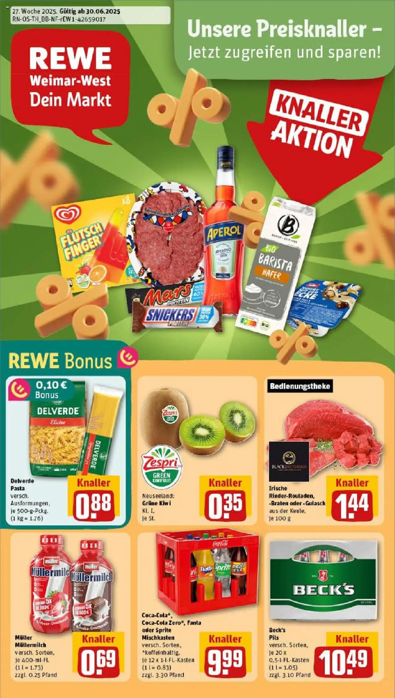 Rewe prospekt Weimar / Weststadt	 - gültig ab dem 29.06.2025 | Seite: 1 | Produkte: Fanta, Snickers, Gulasch, Pasta