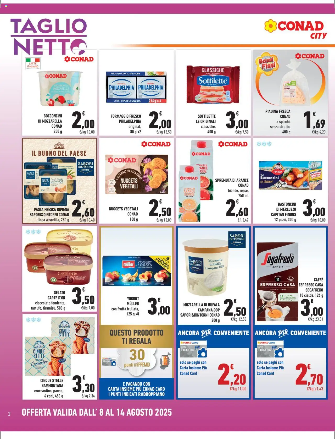 Volantino Conad del 08.08.2025 | Pagina: 2 | Prodotti: Salmone, Arance, Nuggets, Pesca