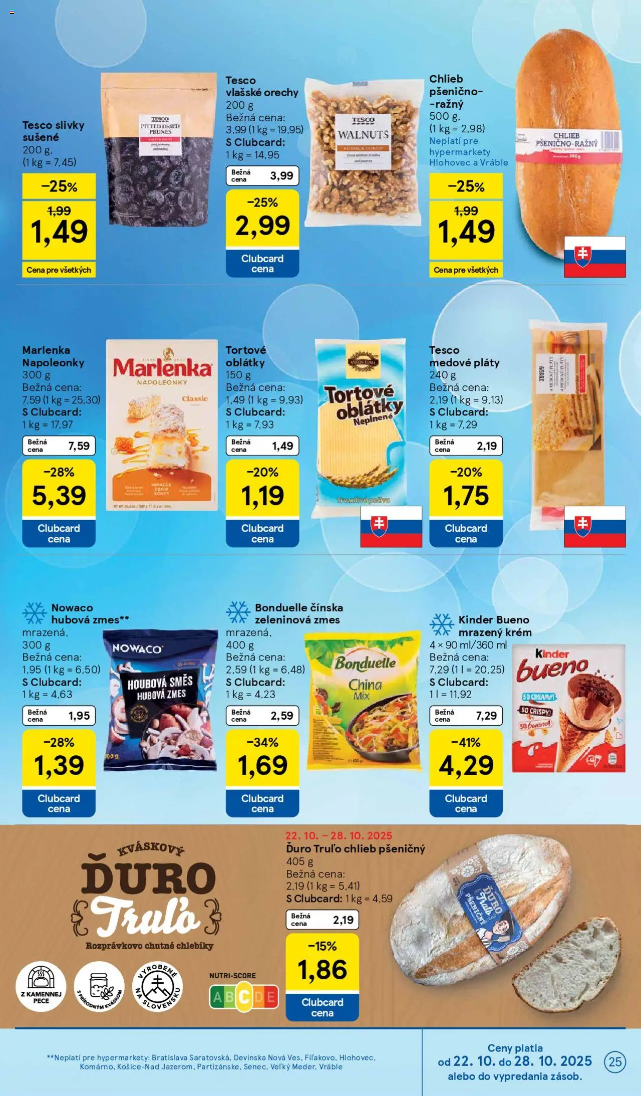 Nové Tesco akcie – leták je platný od 22.10.2025 | Strana: 25 | Produkty: Kinder, Marlenka, Slivky, Sušené slivky