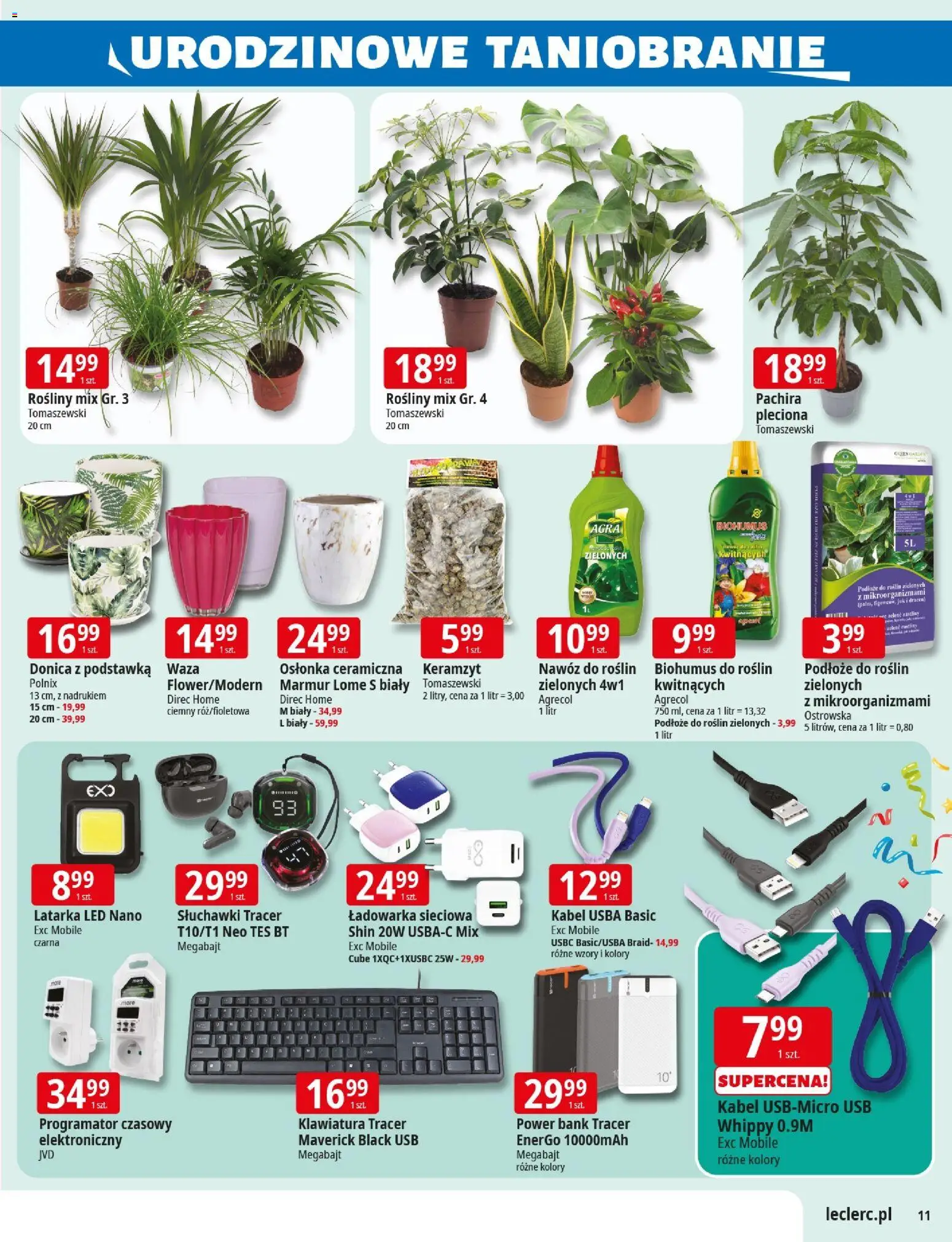 E.Leclerc Gazetka - Wrocław od 04.11.2025 | Strona: 11 | Produkty: Klawiatura, Kabel, USB, Rosliny