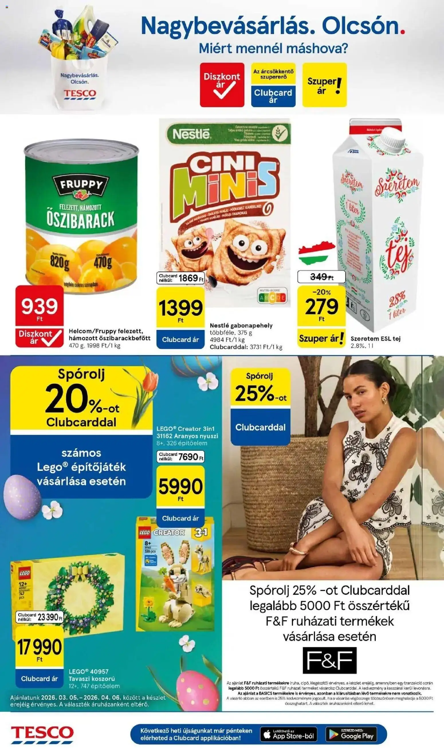 Tesco akciós ujság - amely érvényes a következő dátumtól: 26.03.2026 | Oldal: 16 | Termékek: Őszibarack, Gabonapehely, Tej, Koszorú