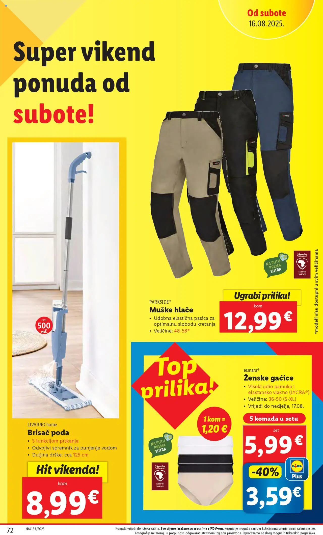 Lidl katalog | vrijedi od 11.08.2025 | Stranica: 72 | Proizvodi: Mop, Hlače, Gaćice