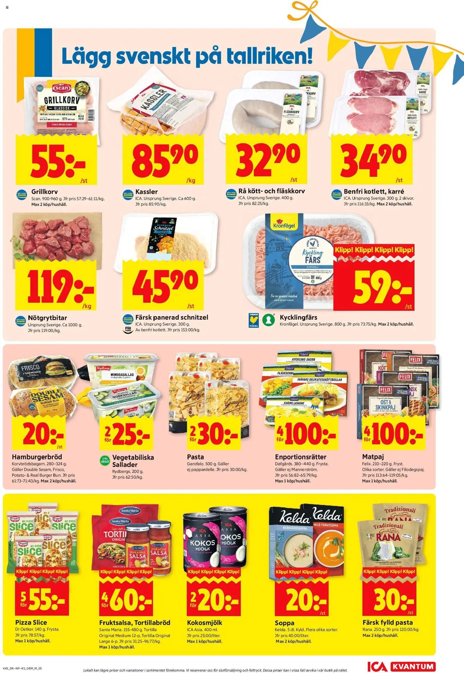 ICA Kvantum reklamblad aktuell från 03.11.2025 | Sida: 5 | Produkter: Tortilla, Kassler, Mjölk, Pasta