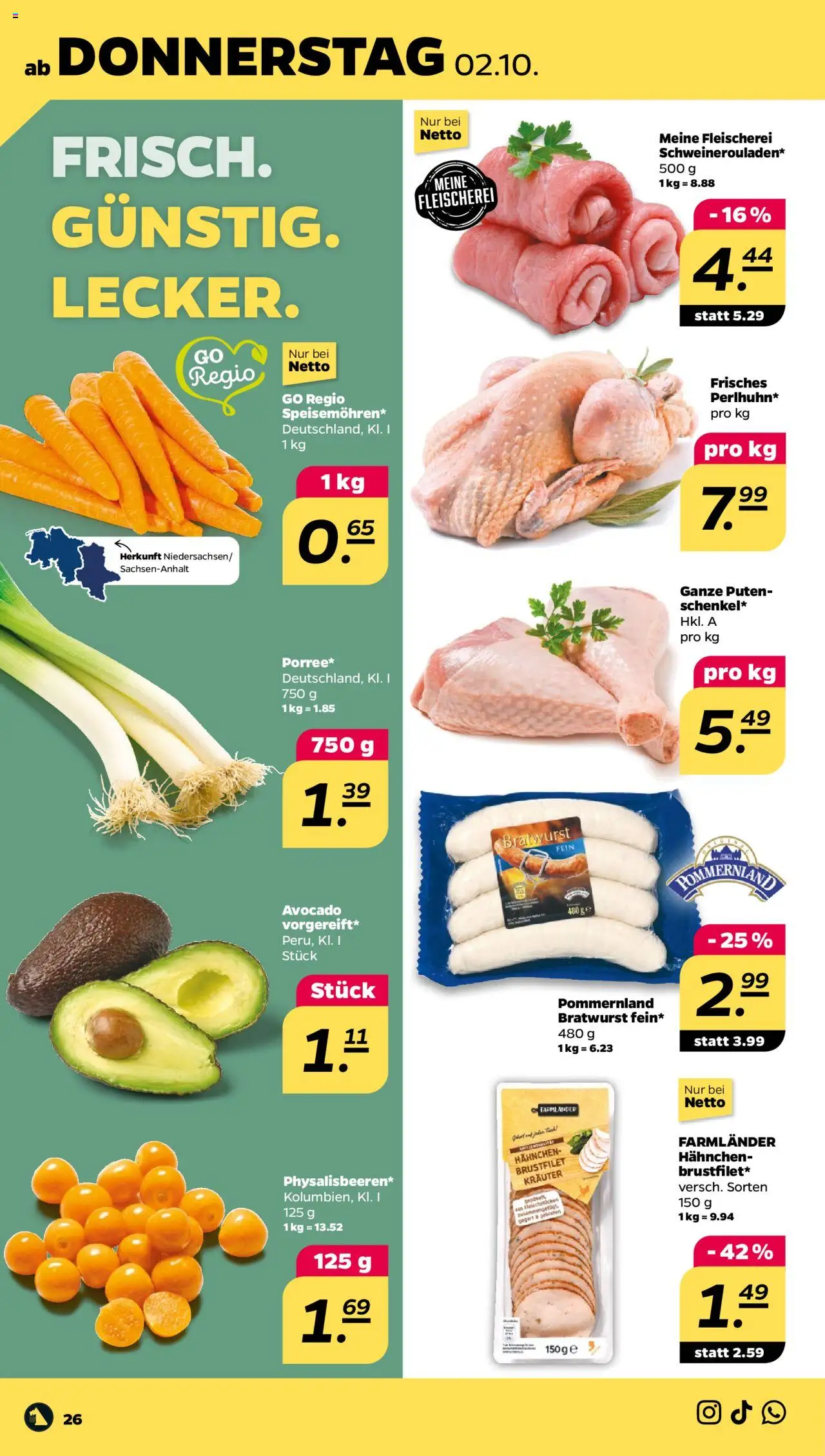 Netto Prospekt 	 – gültig ab 29.09.2025 | Seite: 26 | Produkte: Hahnchen, Bratwurst, Avocado