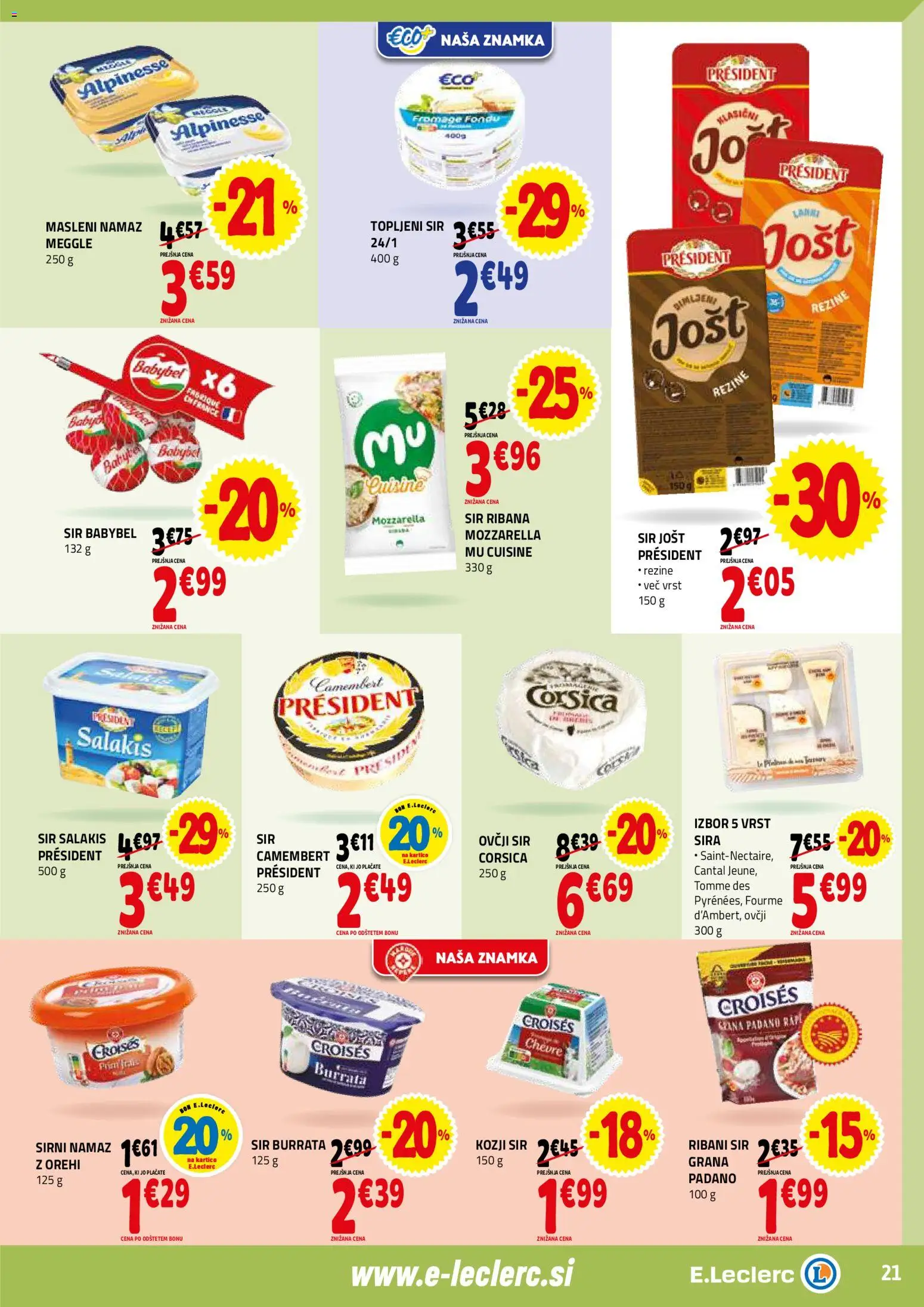 Novi E.leclerc katalog ponudbe – veljaven od 04.02.2026 | Stran: 21 | Izdelki: Sirni namaz, Topljeni sir, Namaz, Sir