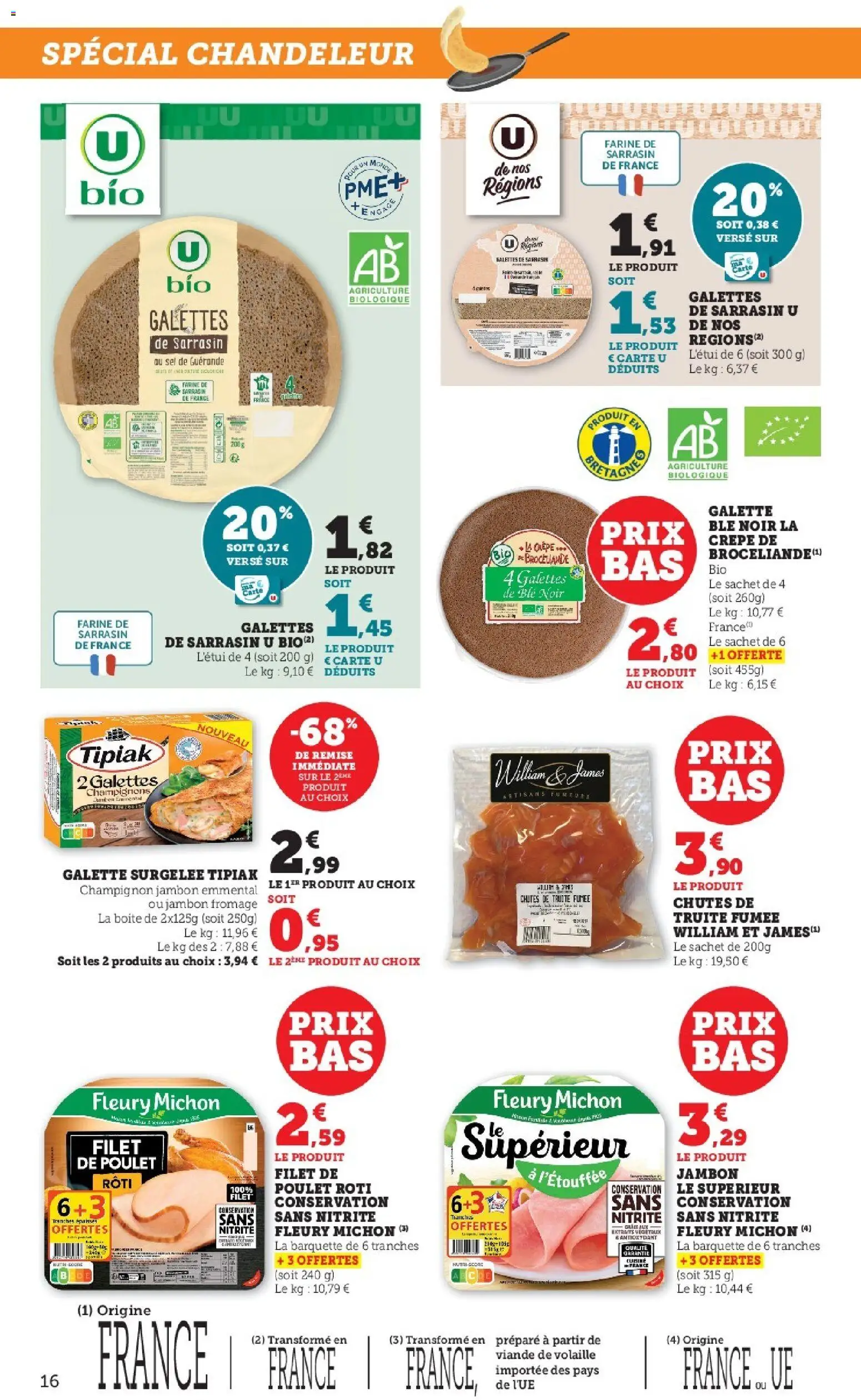 {H1} | Page: 16 | Produits: Farine, Truite fumée, Emmental, Viande