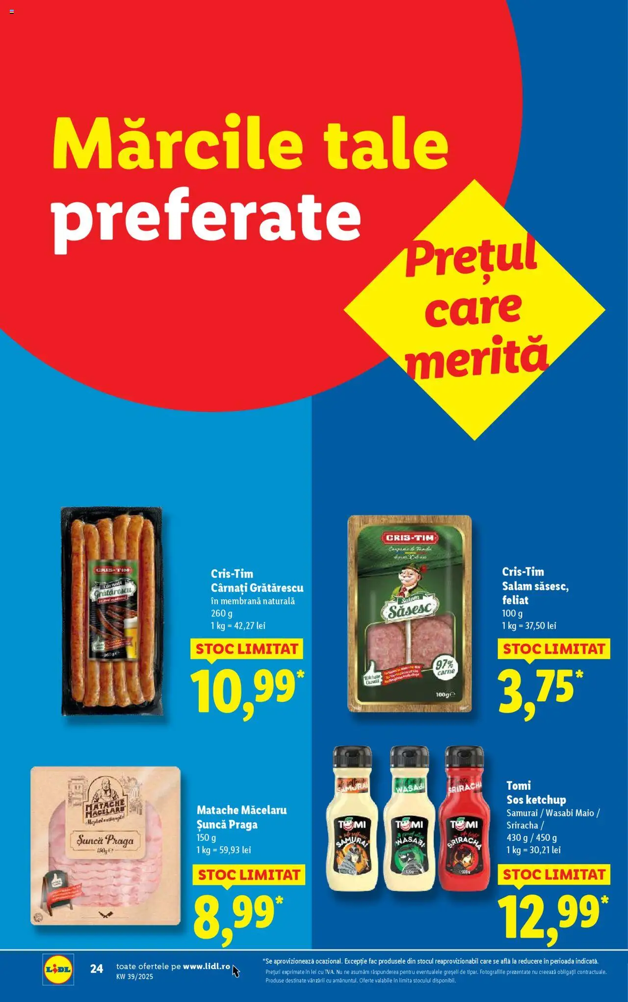 Noul catalog Lidl – valabil de la 22.09.2025 | Pagină: 24 | Produse: Salam, Șuncă, Sos, Cârnați