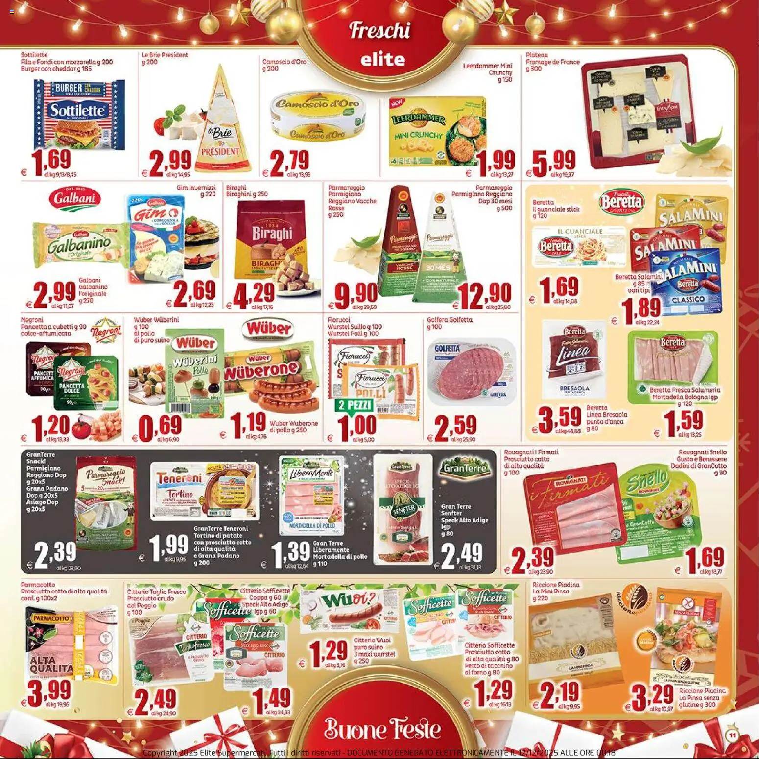 Volantino Elite Supermercati del 12.12.2025 | Pagina: 11 | Prodotti: Prosciutto Cotto, Pancetta, Grana Padano, Forno