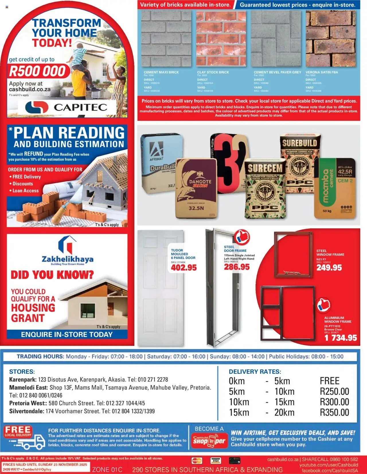 New Cashbuild catalogue – valid from 20.10.2025 | Page: 4 | Products: Dates, Frame, Door frame, Cement