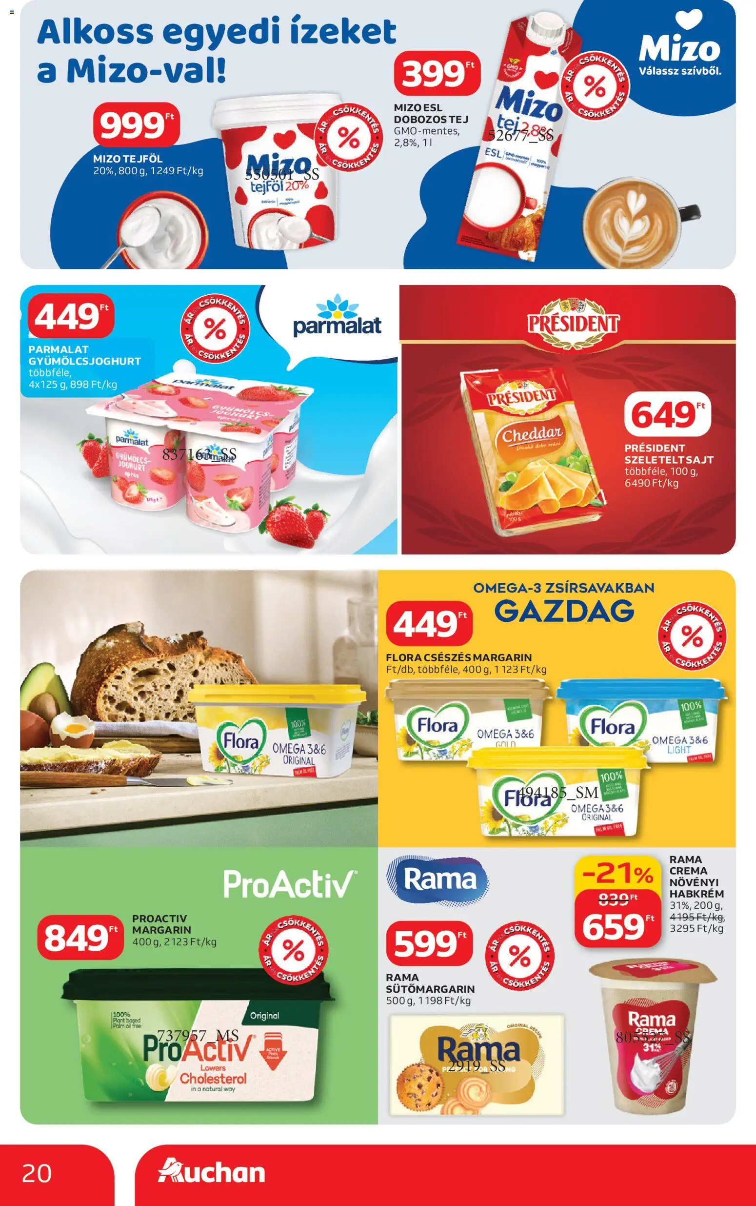 Auchan akciós ujság - amely érvényes a következő dátumtól: 19.02.2026 | Oldal: 20 | Termékek: Tej, Joghurt, Cheddar, Gyümölcsjoghurt