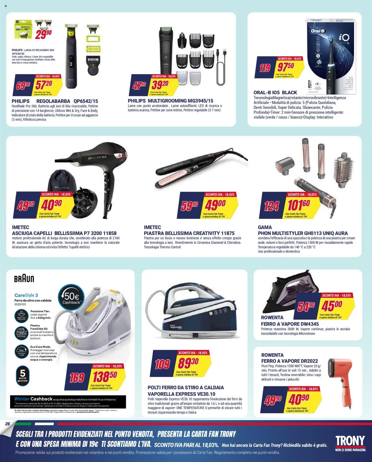 Volantino Trony del 02.04.2026 | Pagina: 26 | Prodotti: Spazzola, Pettine, Regolabarba, Fan