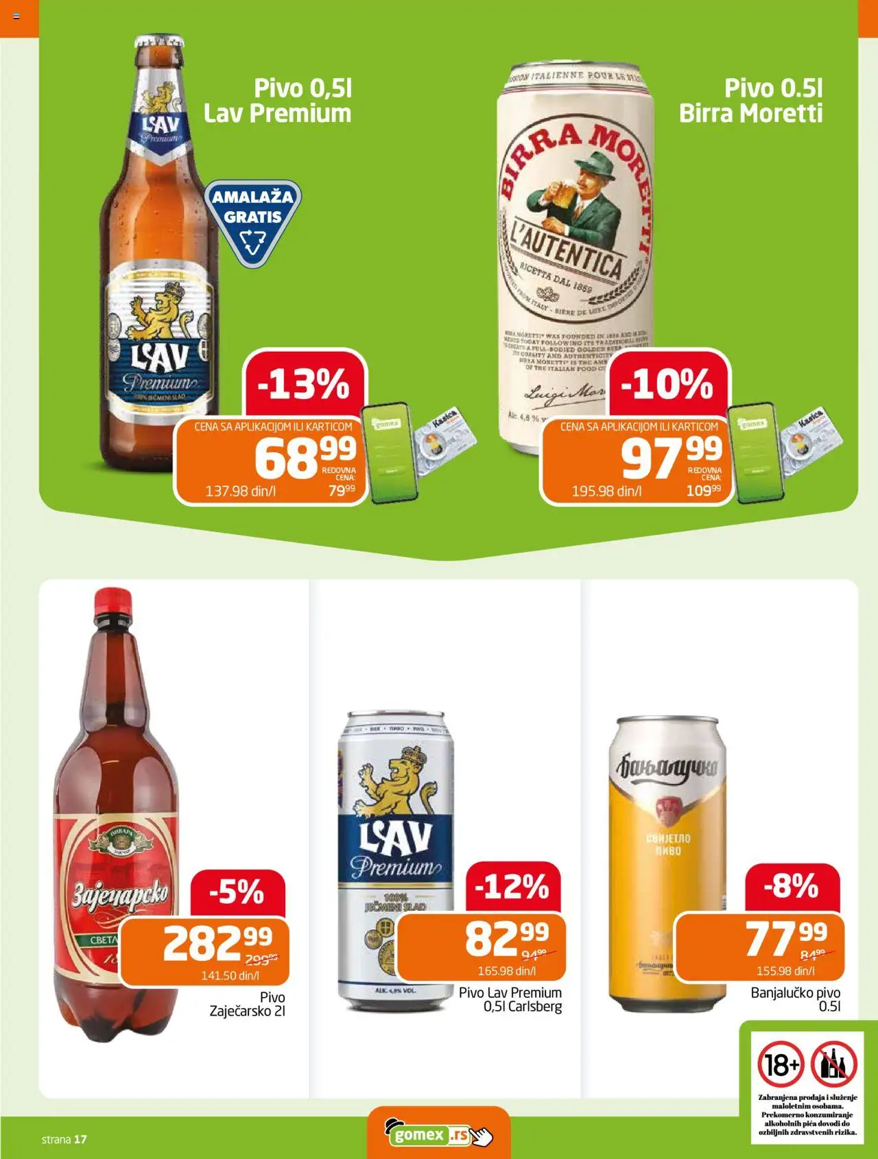 Gomex katalog - važi od 10.09.2025 | Strana: 17 | Proizvode: Birra Moretti, Pica, Pivo, Carlsberg