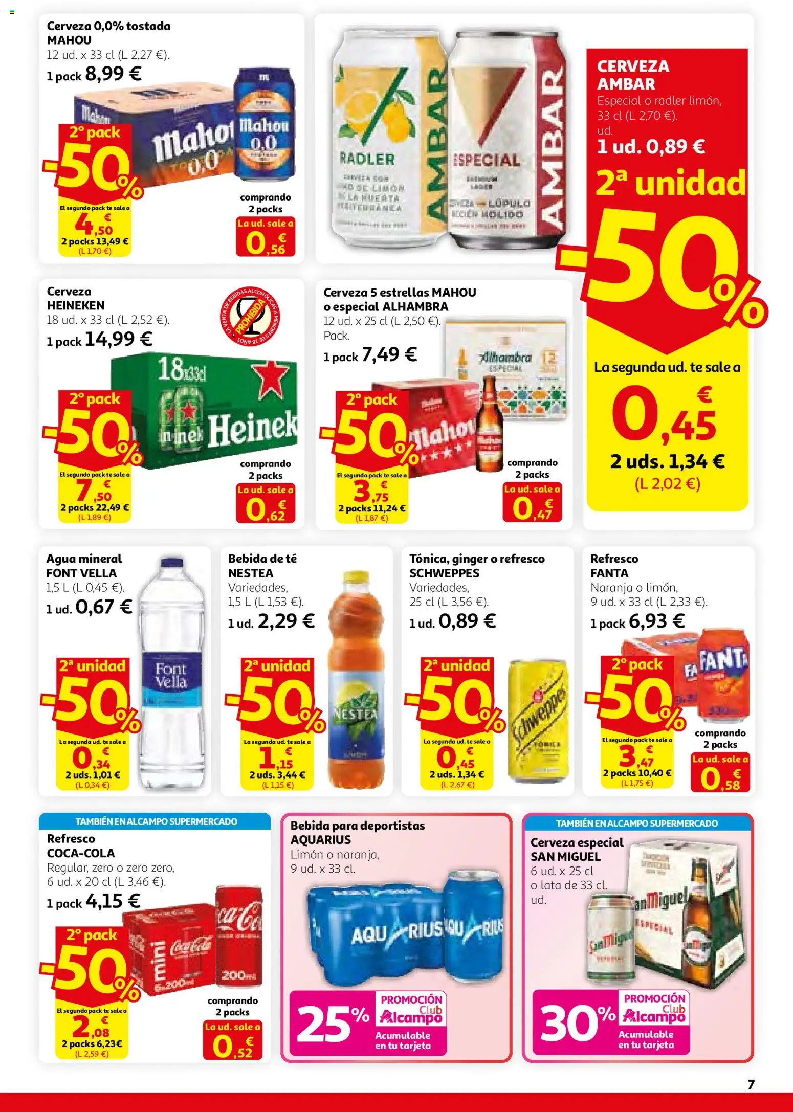 Alcampo - HG Nacional Unificado │ válido desde el 26.02.2026 | Página: 7 | Productos: Cerveza, Té, Agua mineral, Σπανάκι