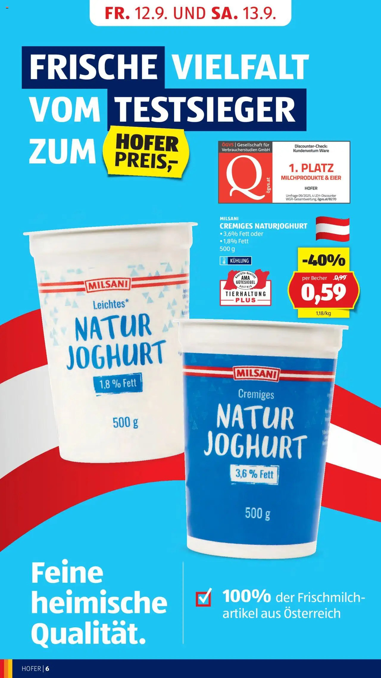 Hofer Flugblatt gültig ab 12.09.2025 | Seite: 8 | Produkte: Joghurt, Eier