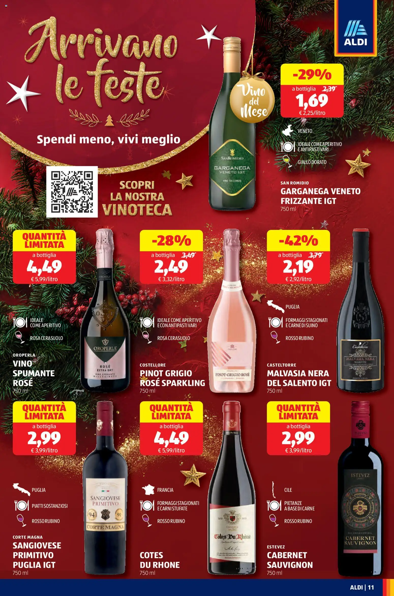 Volantino Aldi del 17.11.2025 | Pagina: 11 | Prodotti: Suino, Vino, Bottiglia, Aperitivo