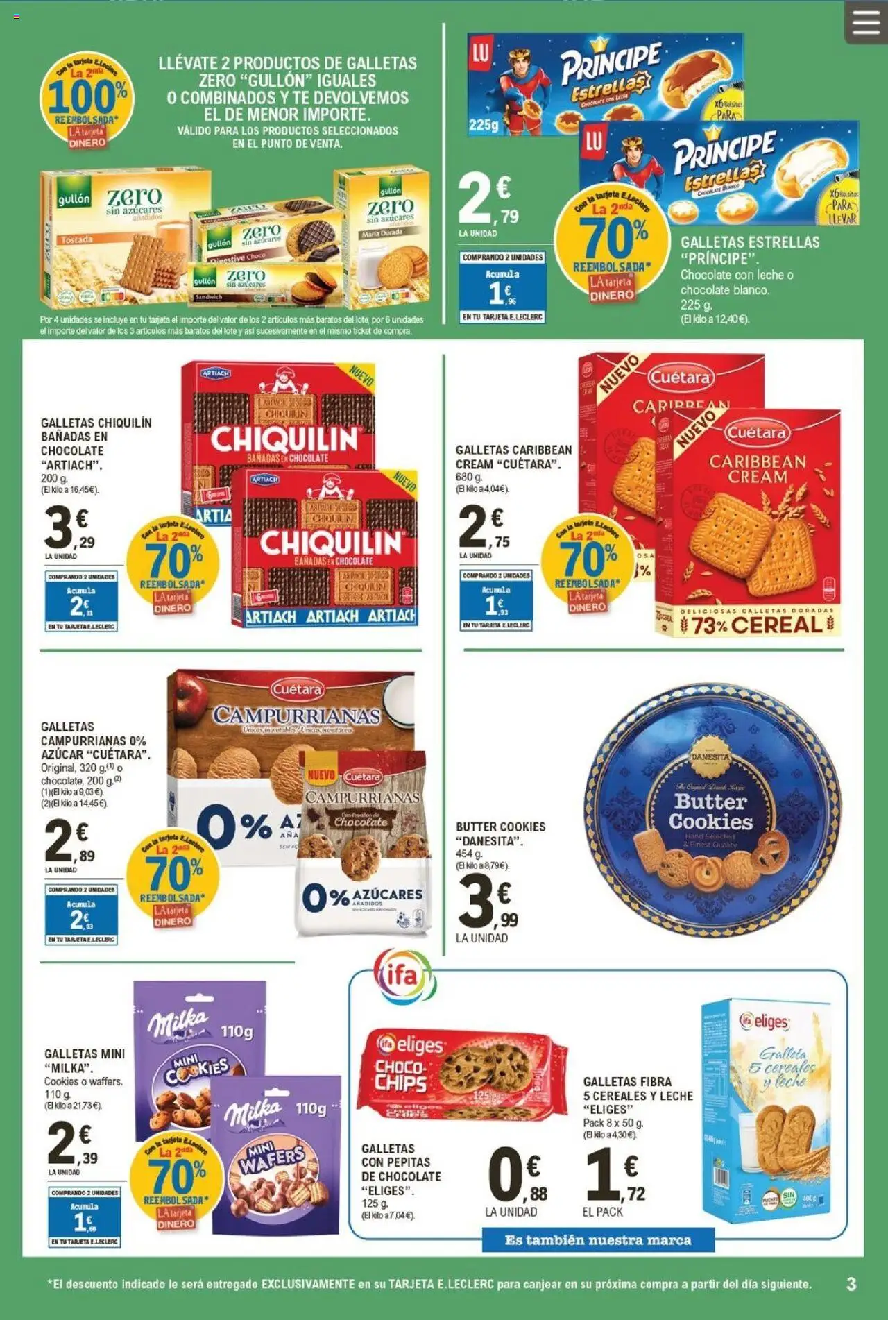 E.Leclerc folleto │ válido desde el 13.08.2025 | Página: 3 | Productos: Leche, Cereales, Galletas, Chocolate con leche