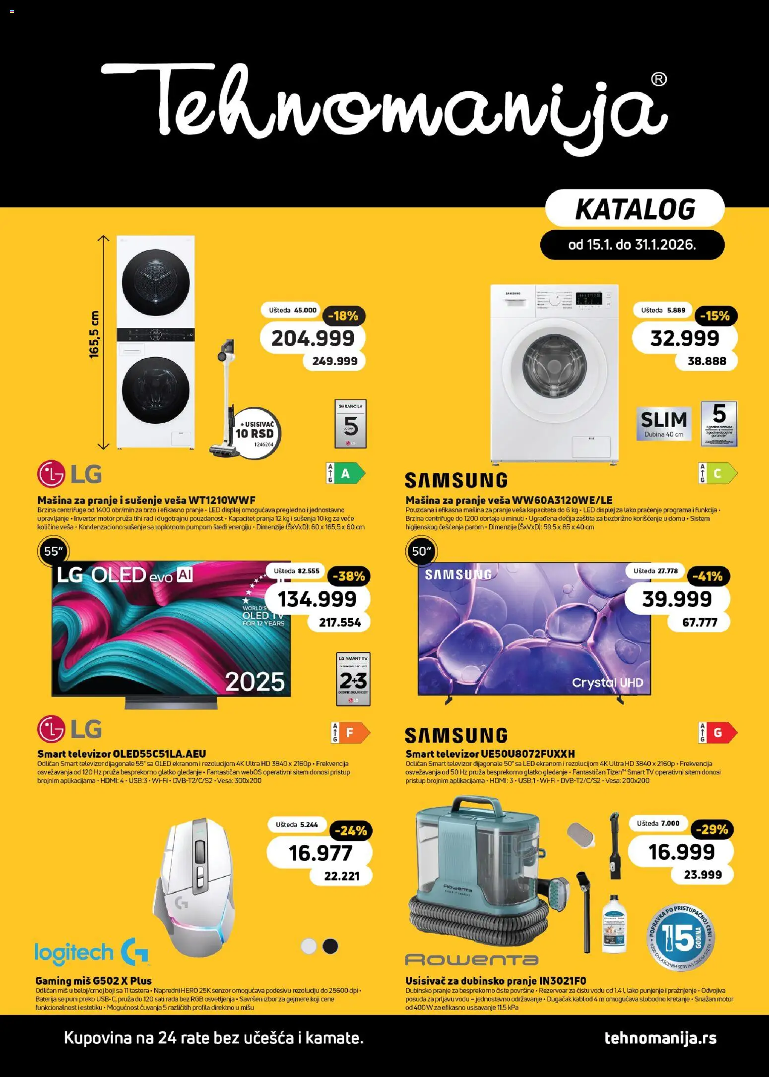 Tehnomanija katalog - važi od 15.01.2026 | Strana: 1 | Proizvode: Usisivač, Smart televizor, Baterija, Kabl