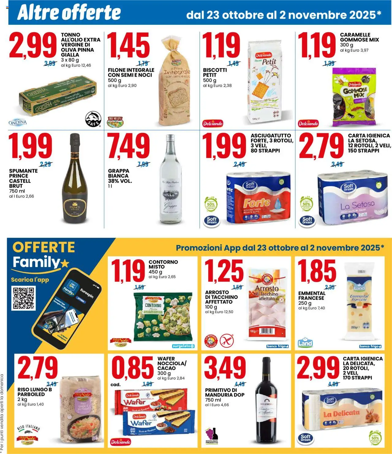 Volantino Eurospin del 23.10.2025 | Pagina: 7 | Prodotti: Carta igienica, Riso, Biscotti, Talco