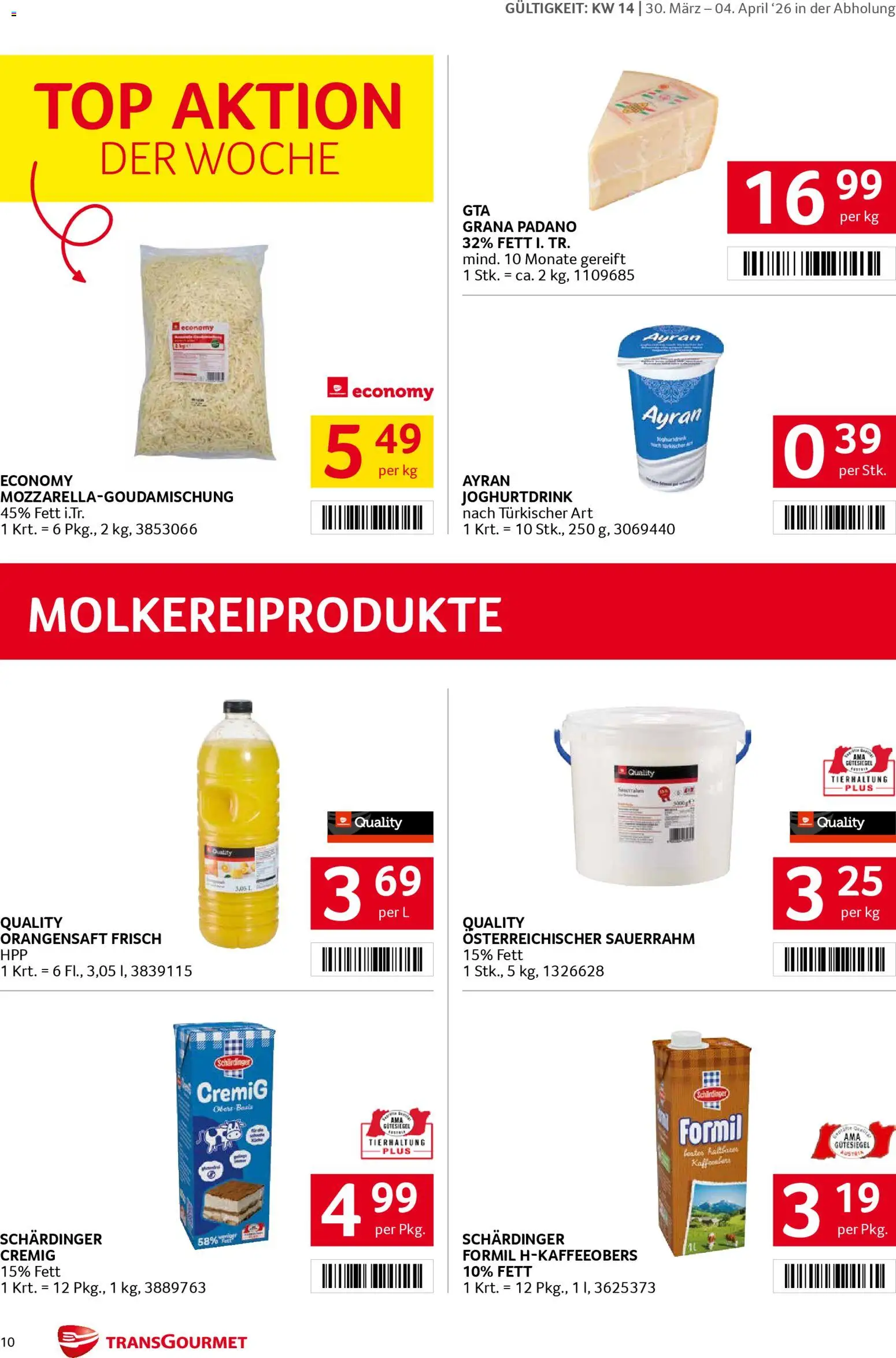 Transgourmet Flugblatt gültig ab 30.03.2026 | Seite: 10 | Produkte: Sauerrahm