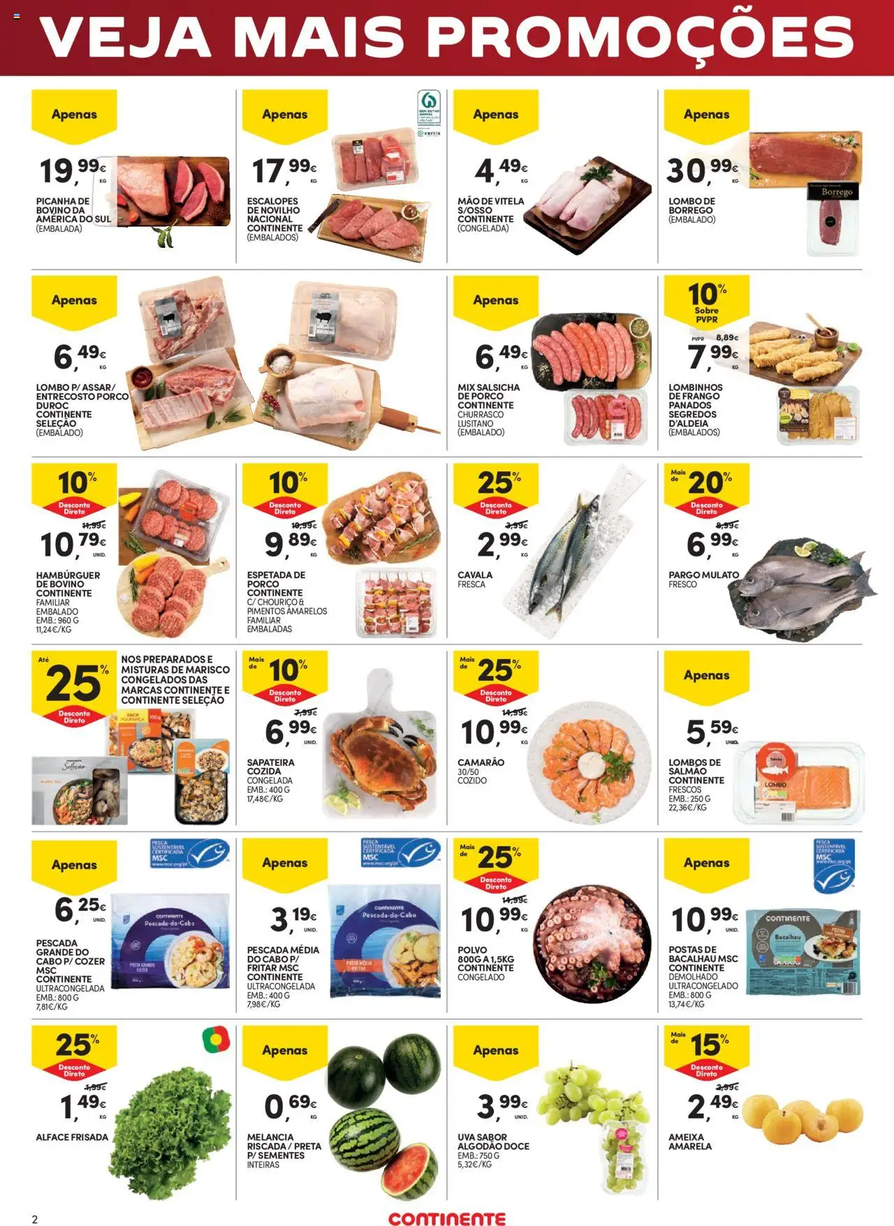 Continente - Fim de Semana │ válido de 19.09.2025 | Página: 2 | Produtos: Vitela, Pescada, Camarão, Alface