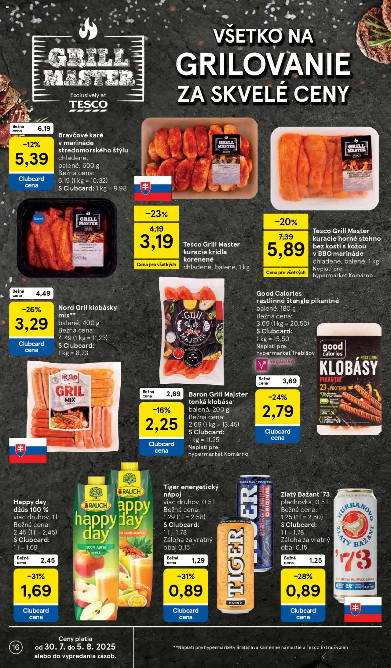 Tesco Hypermarket - leták │ platný od 30.07.2025 | Strana: 16 | Produkty: Gril, Džús, Apple, Zlatý Bažant