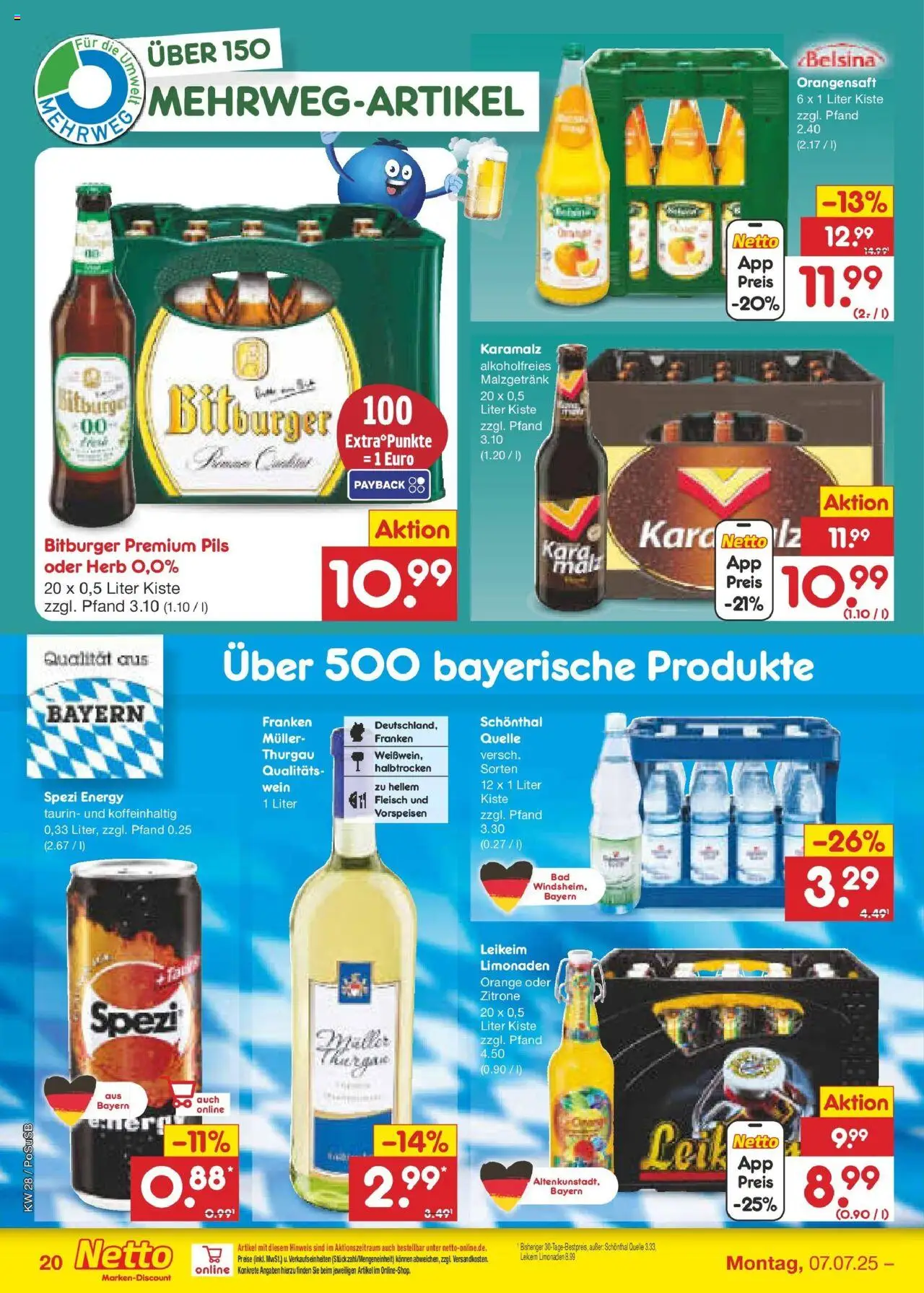 Netto Marken-Discount prospekt Regensburg	 - gültig ab dem 06.07.2025 | Seite: 30 | Produkte: Bitburger, Orangensaft, Wein, Fleisch