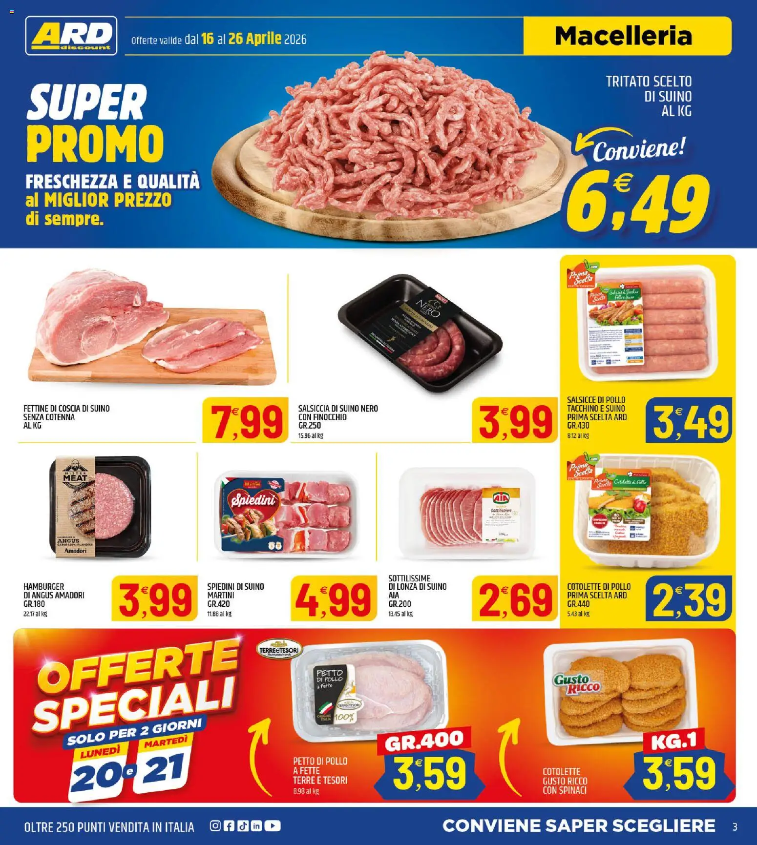 Volantino ARD Discount del 16.04.2026 | Pagina: 3 | Prodotti: Petto di Pollo, Pollo, Tacchino, Salsiccia