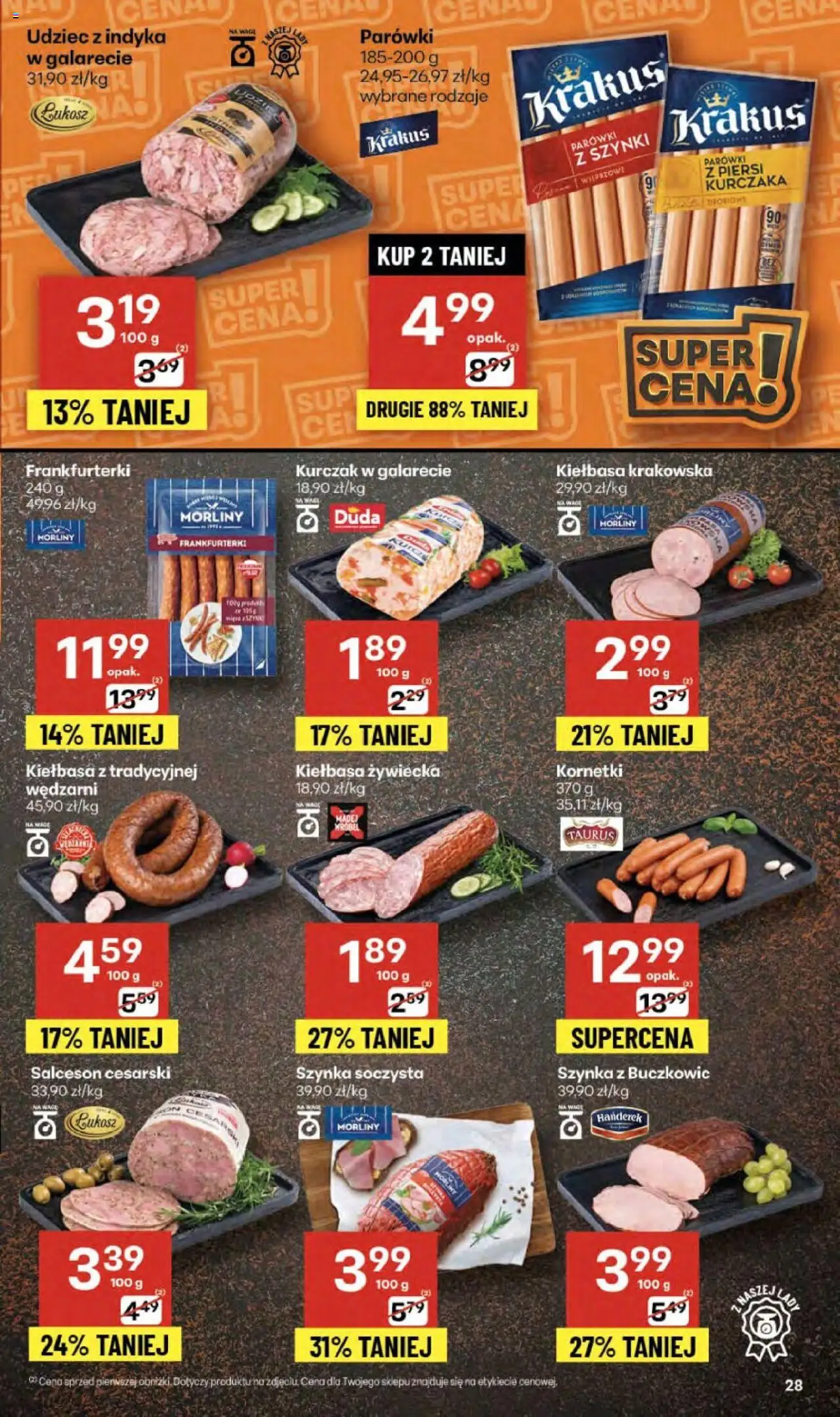 Delikatesy Centrum Gazetka od 09.10.2025 | Strona: 28 | Produkty: Kurczak, Frankfurterki, Parówki z szynki, Kiełbasa krakowska