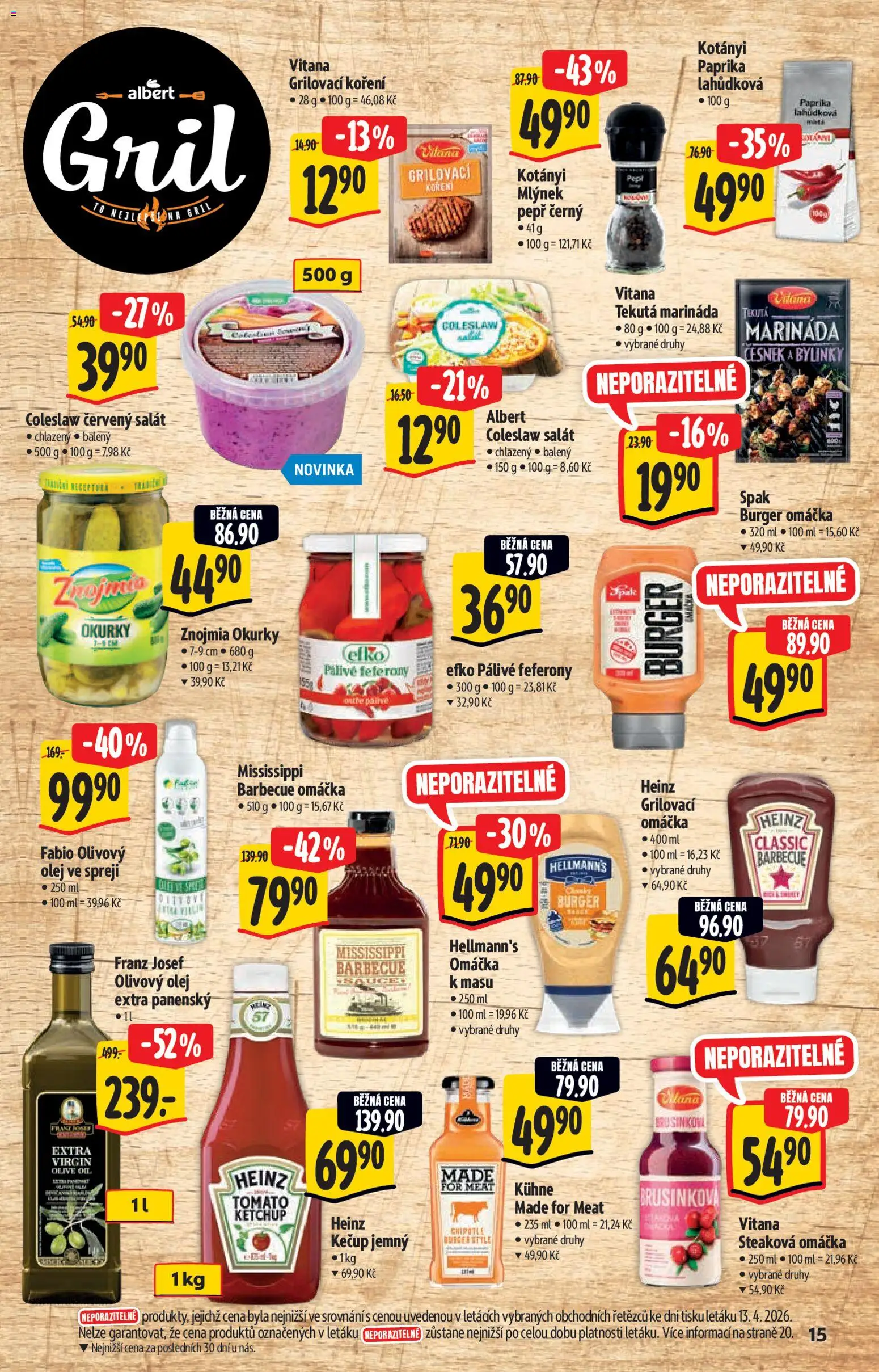 Albert katalog - Hypermarket od 22.04.2026 | Strana: 15 | Produkty: Olej, Koření, Česnek, Okurky Znojmia