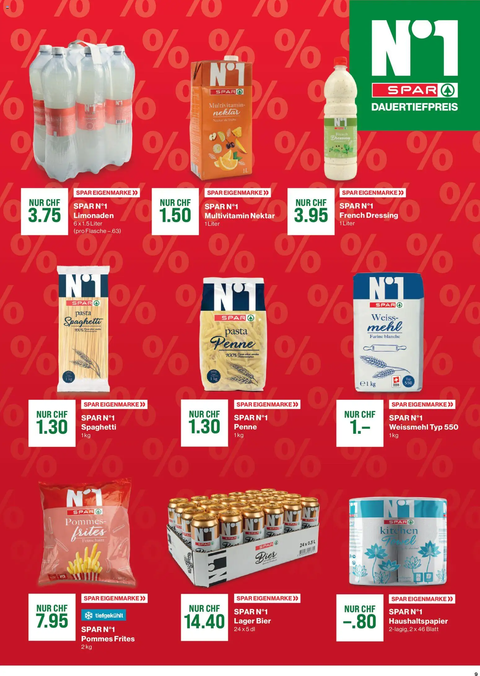 SPAR aktionen – gültig ab 09.04.2026 | Seite: 9 | Produkte: Mehl, Pommes Frites, Bier, Pasta