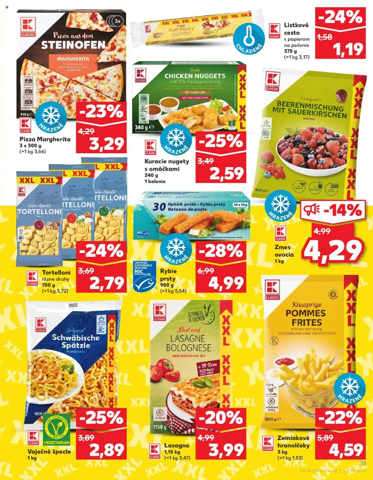 Kaufland SK akciós ujság - amely érvényes a következő dátumtól: 09.10.2025 | Oldal: 31 | Termékek: Nuggets, Pizza, Lasagne, Puff