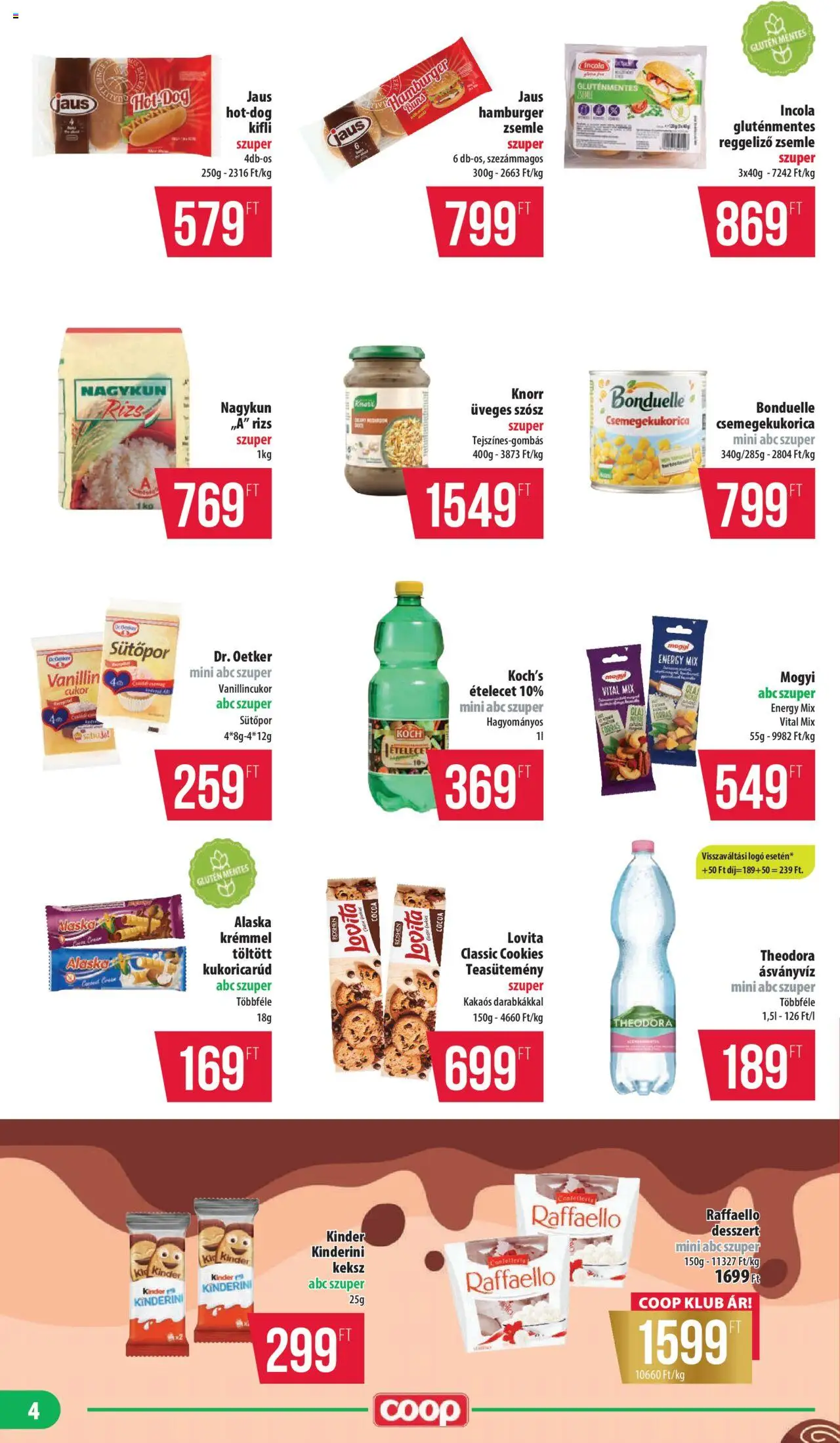 COOP akciós ujság - amely érvényes a következő dátumtól: 24.10.2025 | Oldal: 4 | Termékek: Hamburger, Vanillincukor, Ásványvíz, Gluténmentes