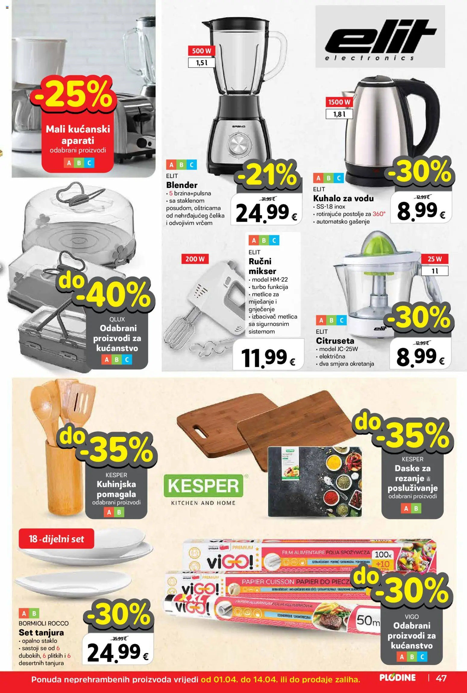 Plodine katalog | vrijedi od 01.04.2026 | Stranica: 55 | Proizvodi: Kuhalo za vodu, Mikser, Set tanjura, Blender