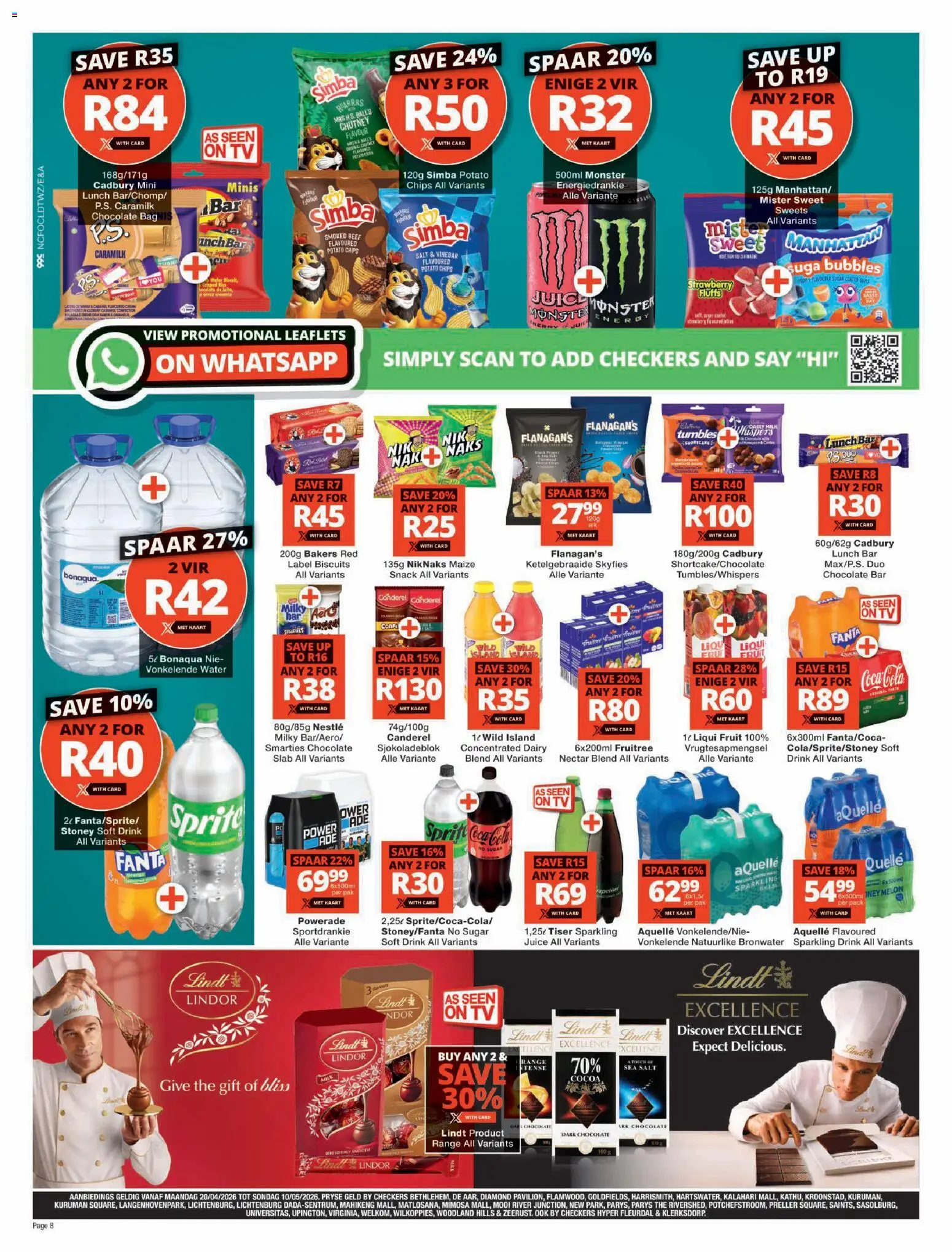 New Checkers catalogue – valid from 20.04.2026 | Page: 8 | Products: Milk, Biscuits, Beef, Water