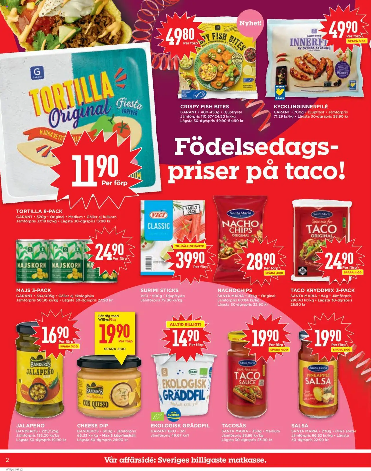 Willys reklamblad aktuell från 06.10.2025 | Sida: 2 | Produkter: Tortilla, Salsa, Chips, Majs