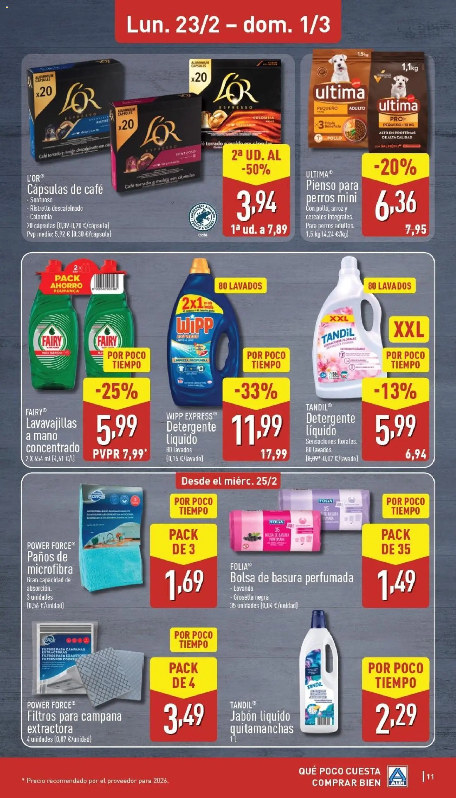 Aldi folleto Península │ válido desde el 23.02.2026 | Página: 11 | Productos: Detergente, Café, Arroz, Bolsa