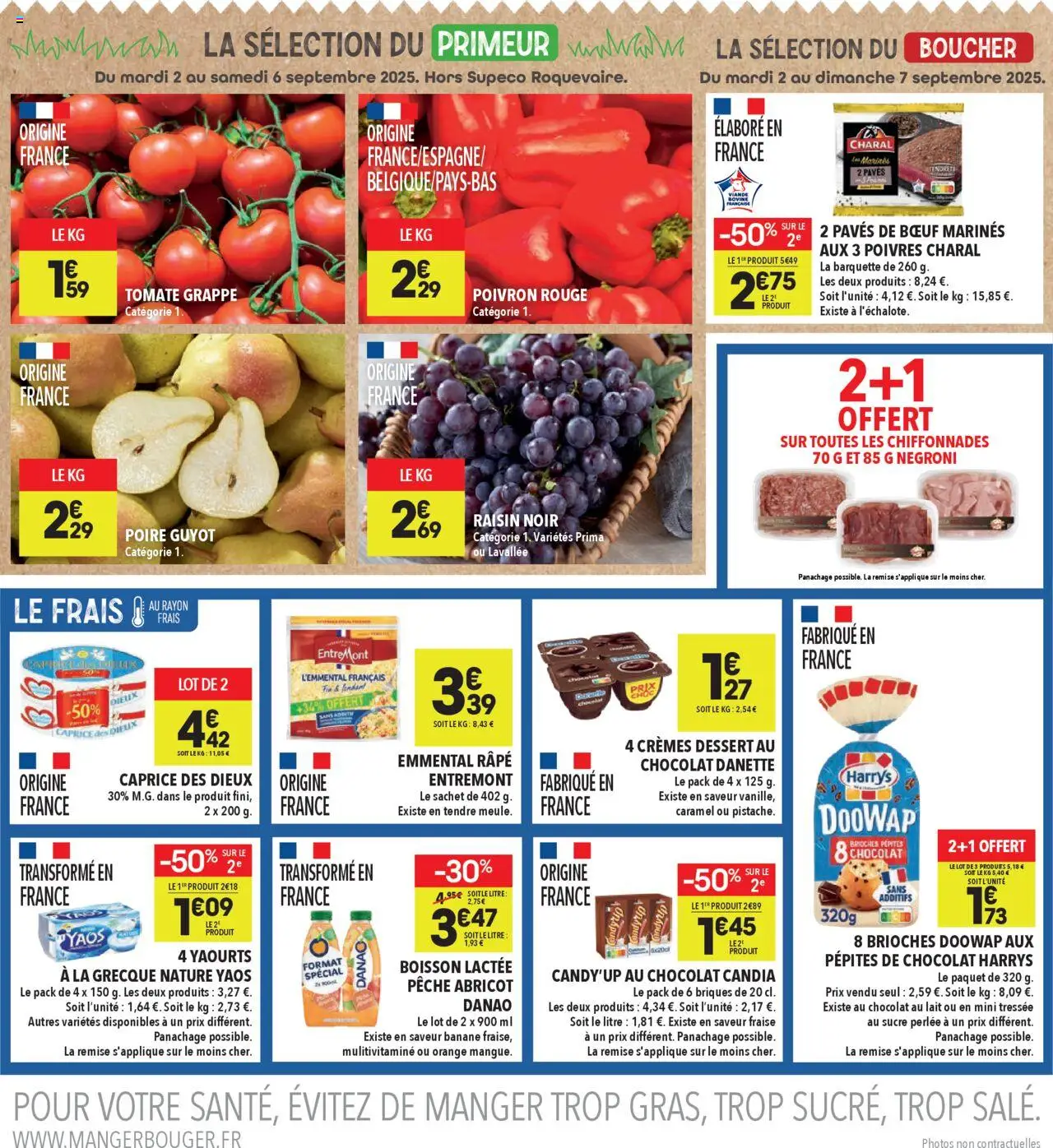  | Page: 2 | Produits: Abricot, Pêche, Emmental, Briques