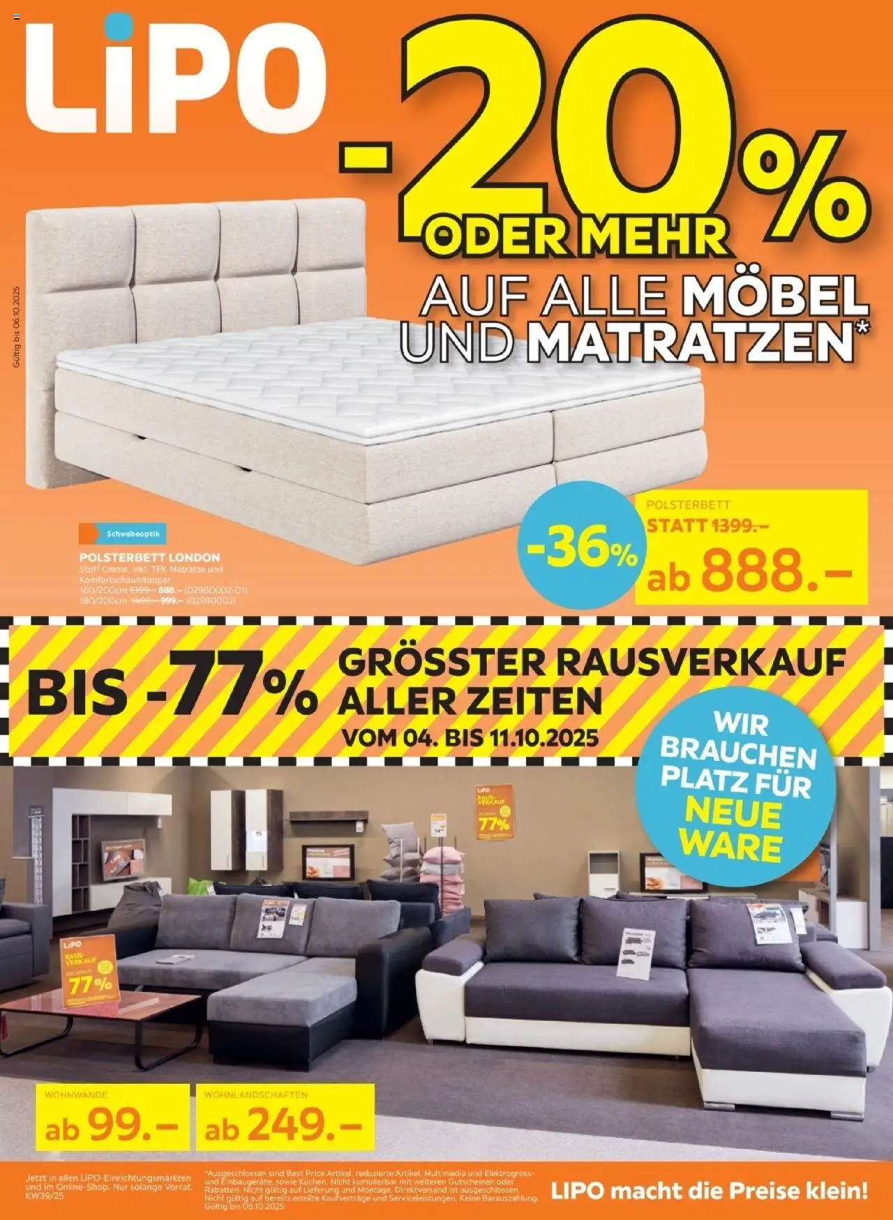 Lipo Aktionen – gültig ab 22.09.2025 | Seite: 1 | Produkte: Matratze, Polsterbett
