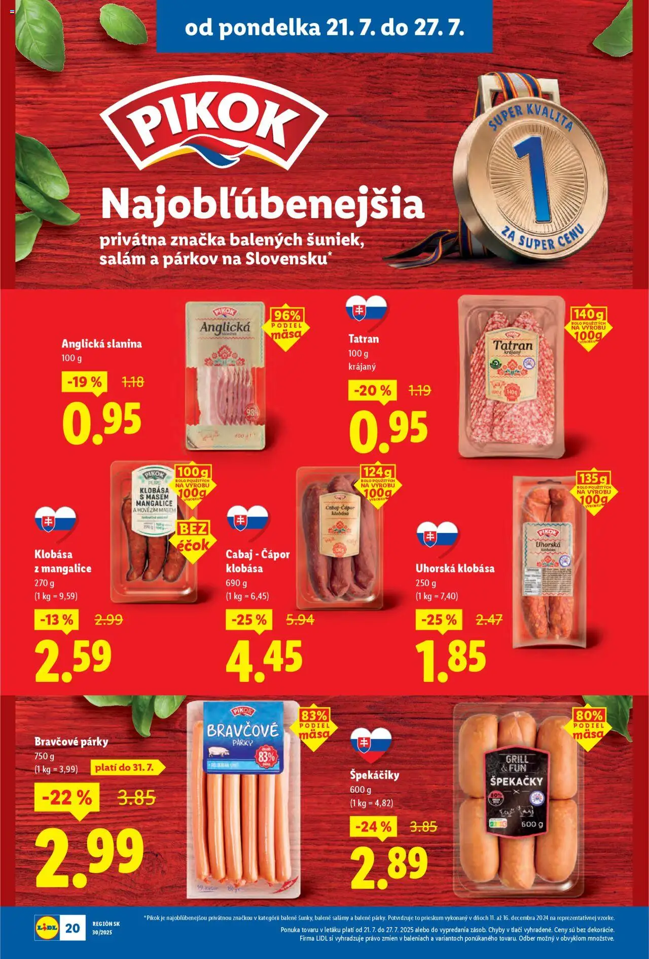 Lidl leták │ platný od 21.07.2025 | Strana: 26 | Produkty: Slanina, Klobása, Párky