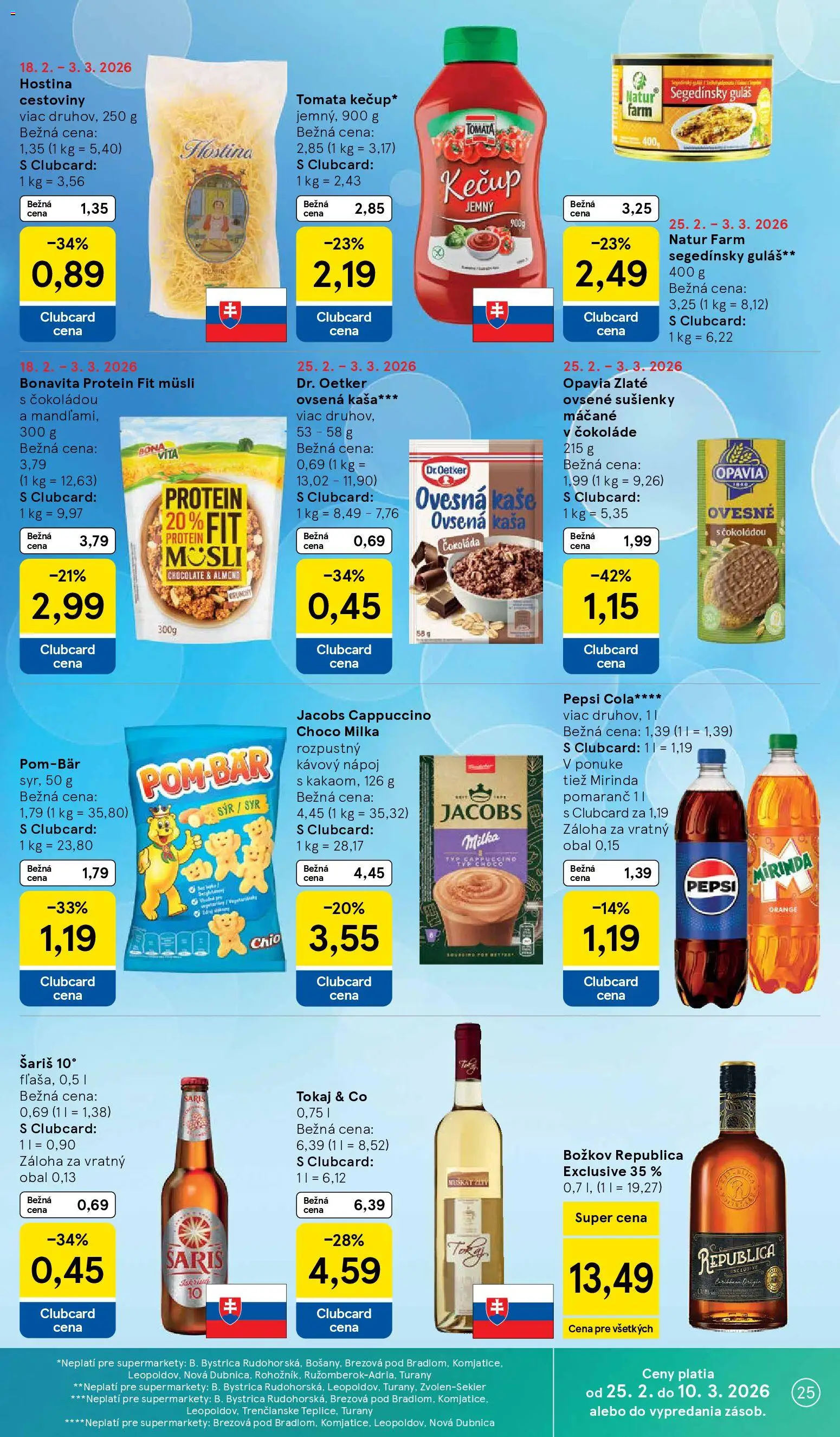 Nové Tesco akcie – leták je platný od 25.02.2026 | Strana: 25 | Produkty: Cestoviny, Republica, Kečup, Cola