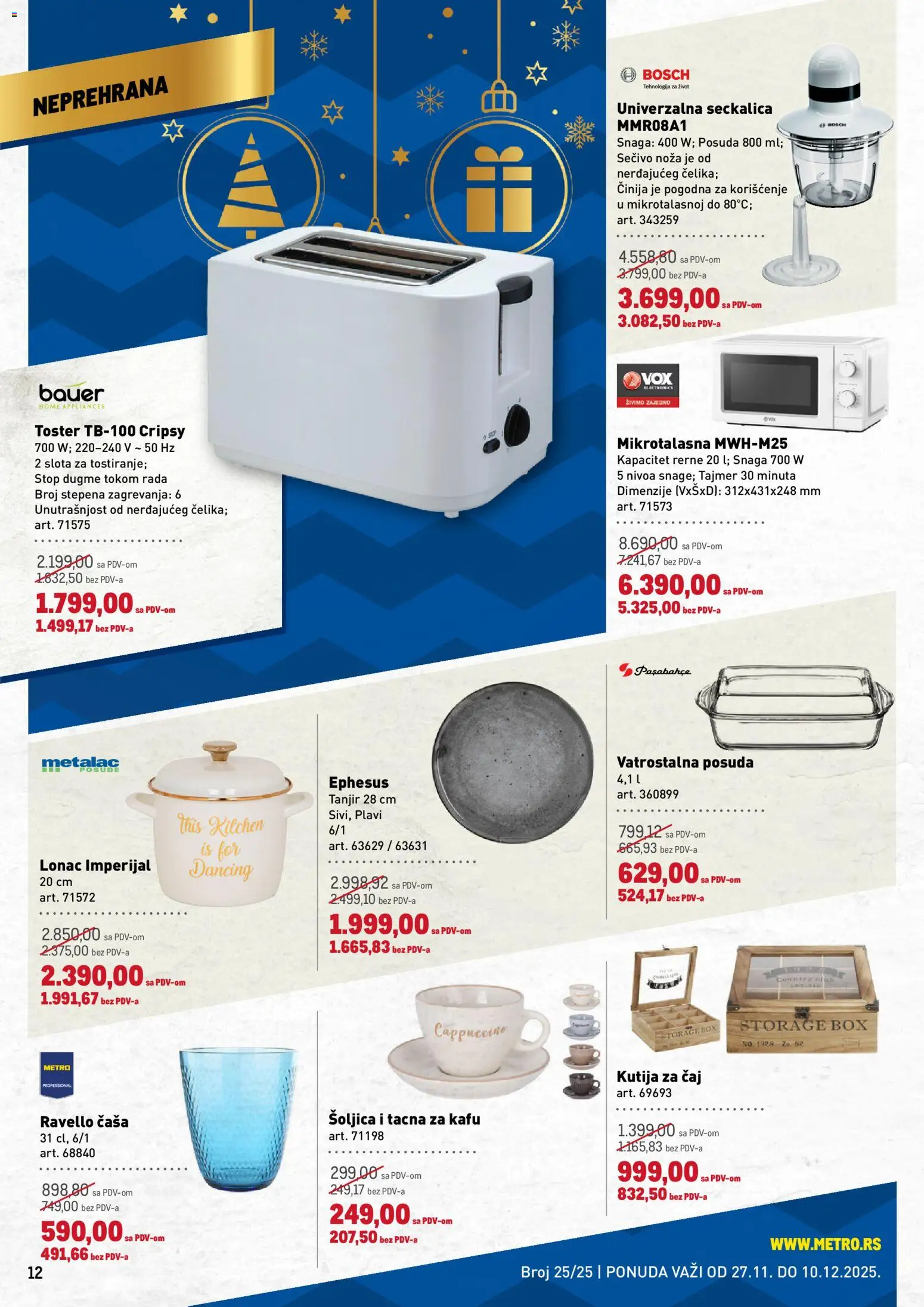 Metro katalog - važi od 27.11.2025 | Strana: 12 | Proizvode: Tanjir, Bosch, Toster, Seckalica