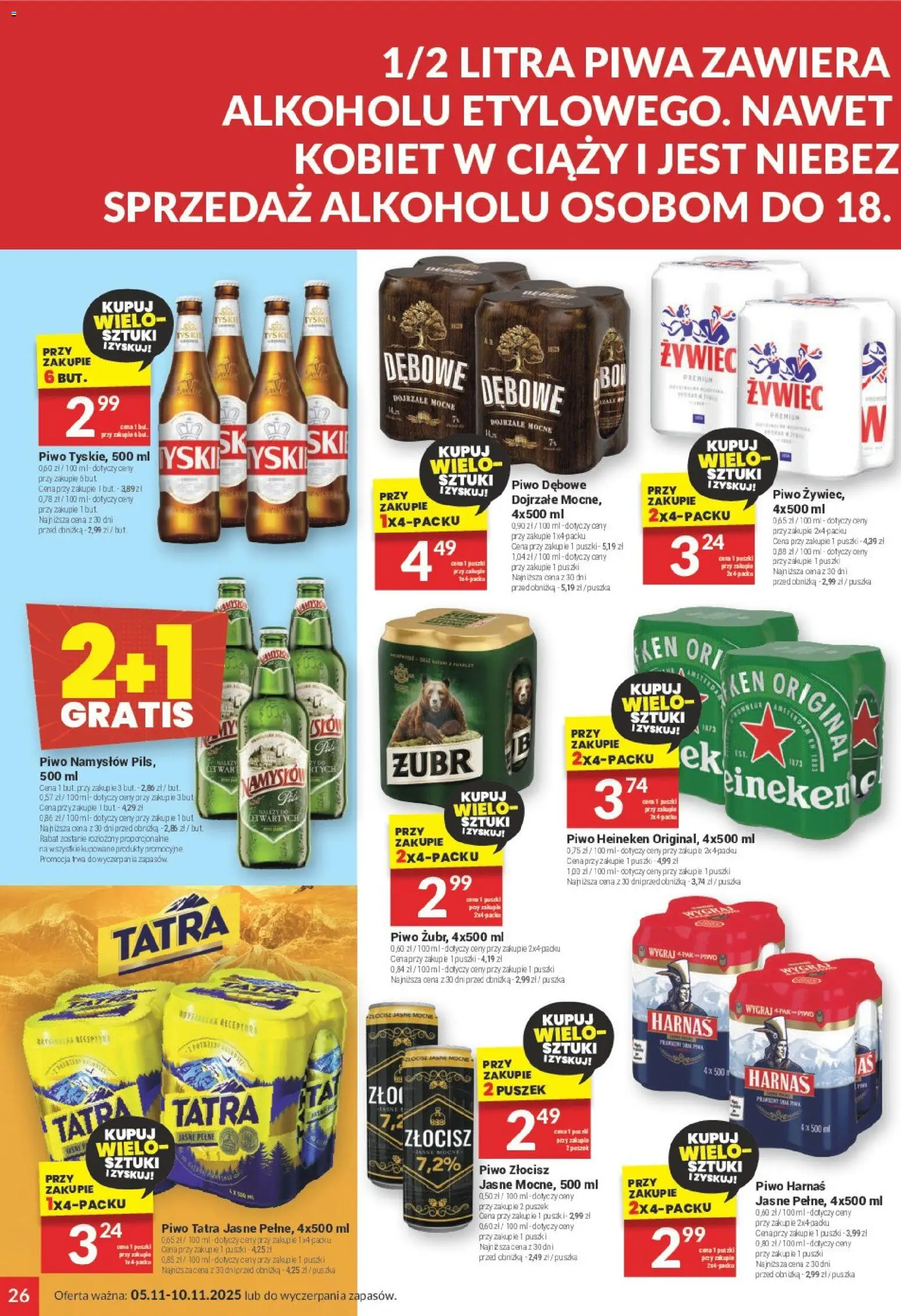 Twój Market Gazetka od 05.11.2025 | Strona: 26 | Produkty: Tyskie, Harnaś, Piwo, Heineken
