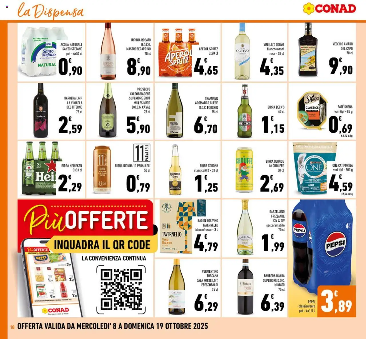 Volantino Conad del 08.10.2025 | Pagina: 18 | Prodotti: Prosecco, Acqua, Pepsi, Amaro